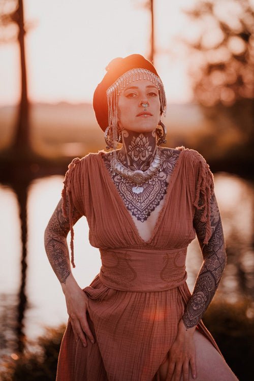 Helen Organic Cotton Goddess Dress – Elegant Resort Maxi with High Slit - Triniskies