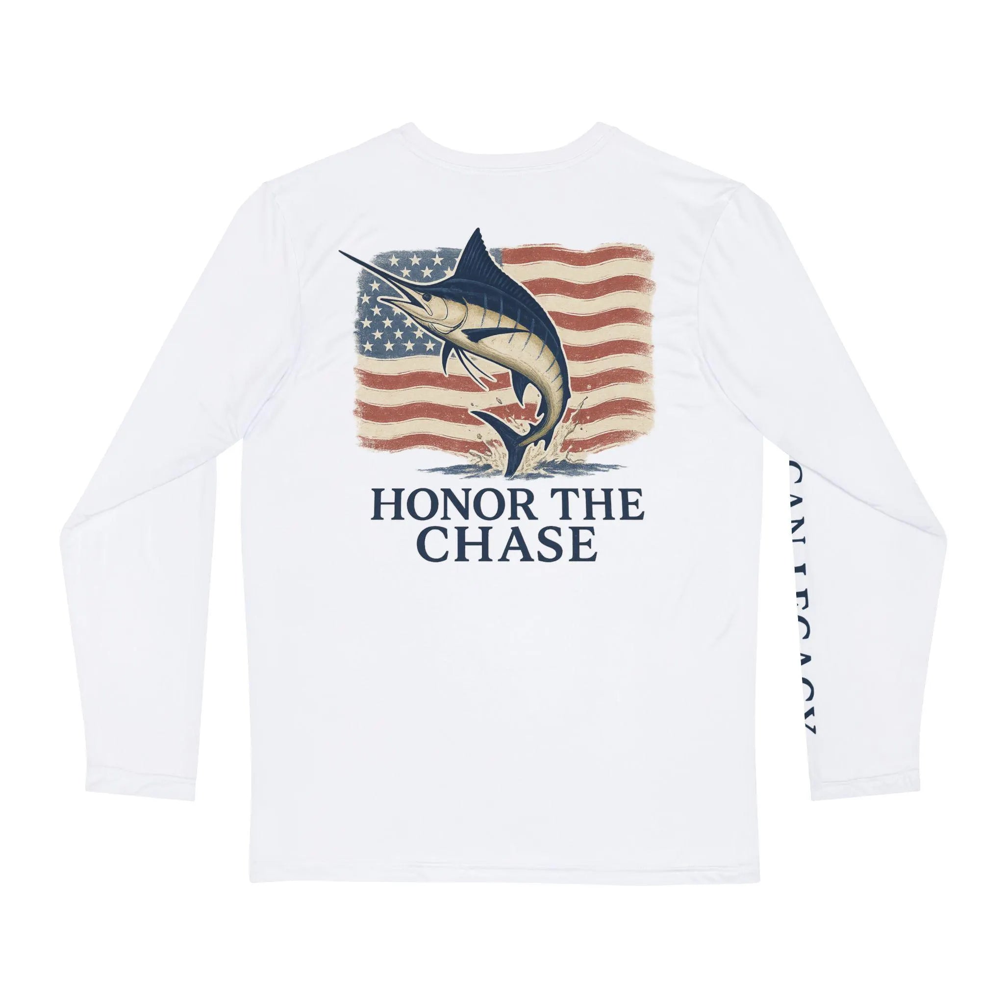 Honor the Chase Marlin Patriotic Long Sleeve Shirt USA Fishing Tee American Legacy Performance Shirt UV Protection - Triniskies