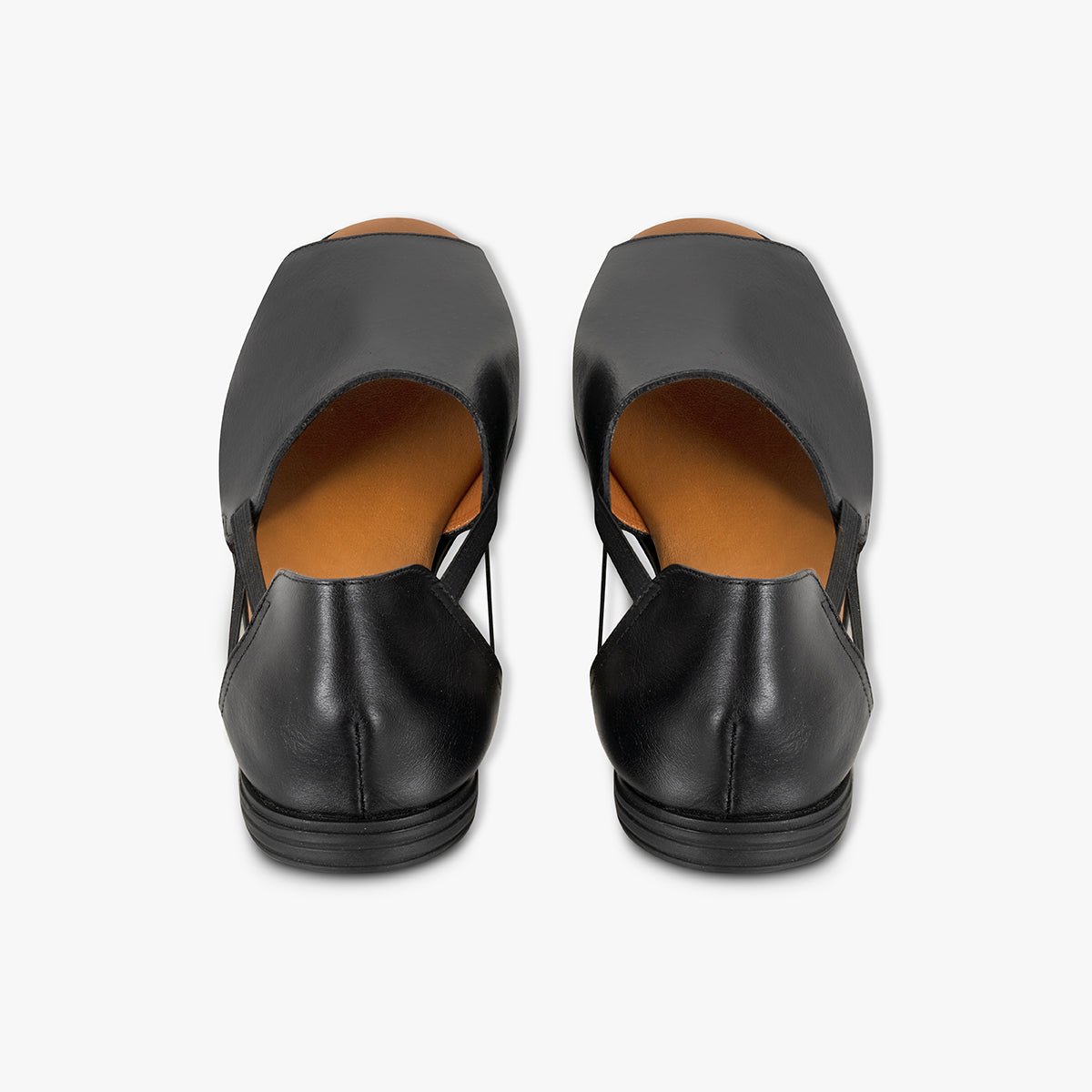 Jet Black Peep Toe Sandals - Womads Leather Flats for Women - Triniskies