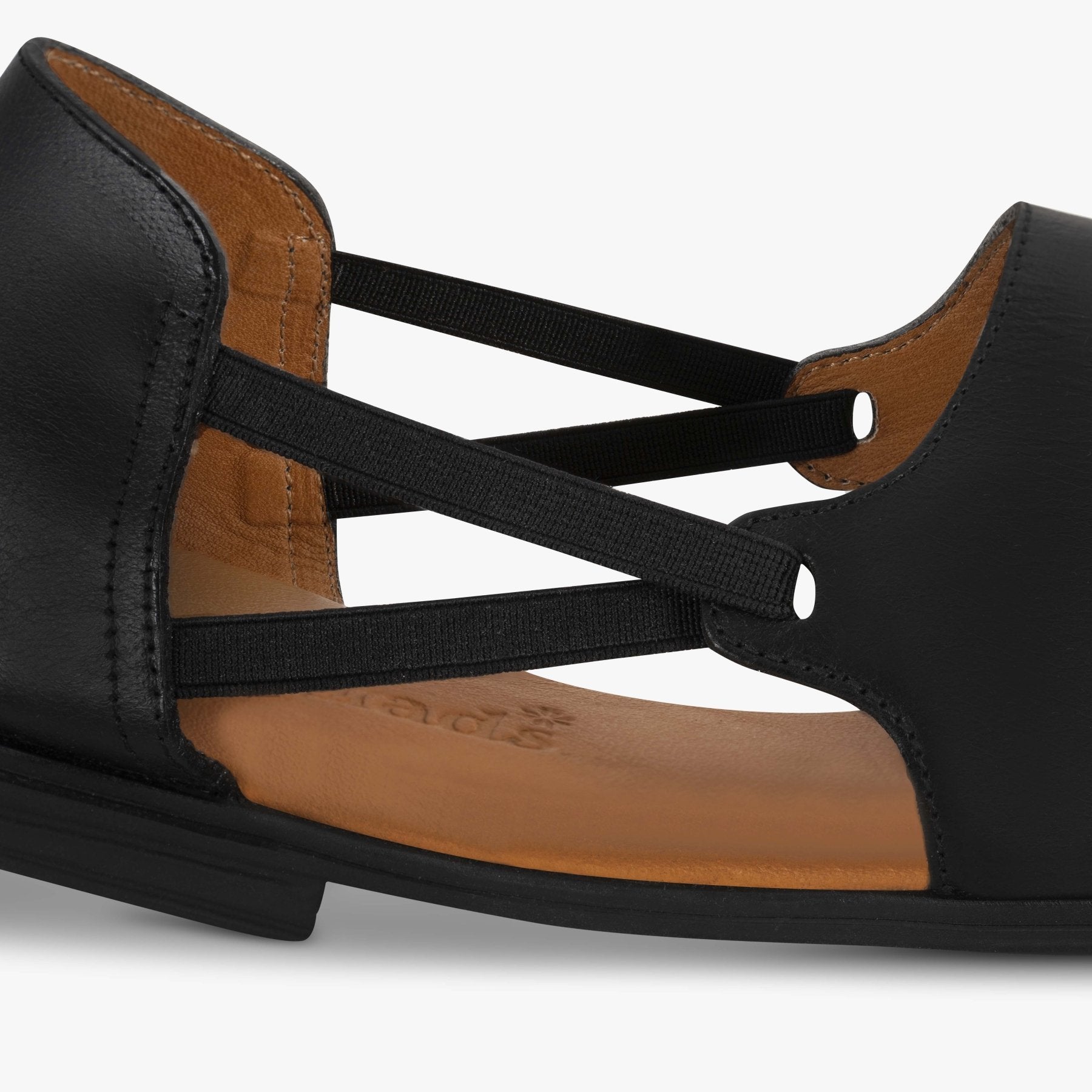 Jet Black Peep Toe Sandals - Womads Leather Flats for Women - Triniskies