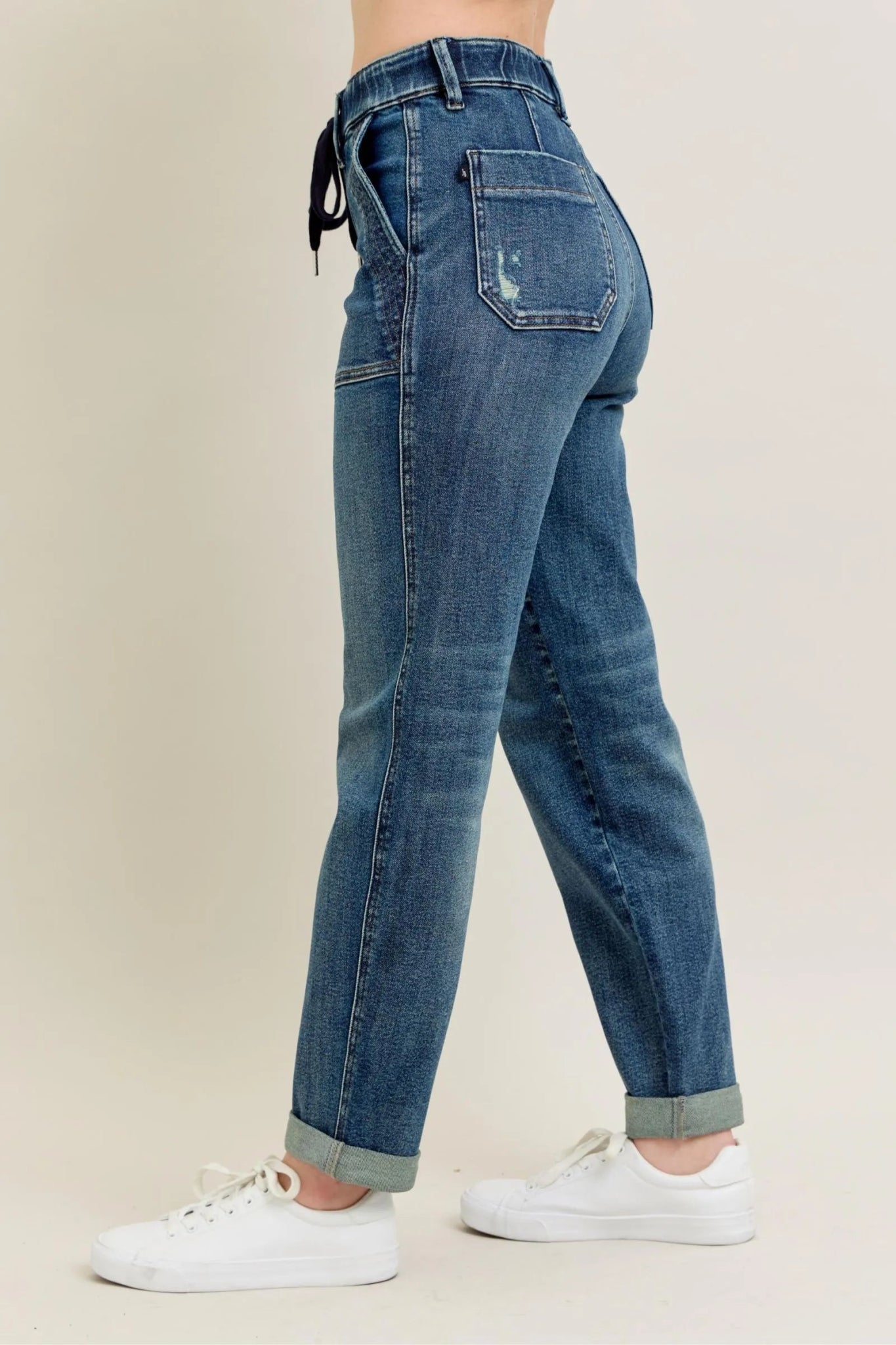Judy Blue Plus Size High Waist Vintage Wash Jeans with Adjustable Drawstring - Triniskies