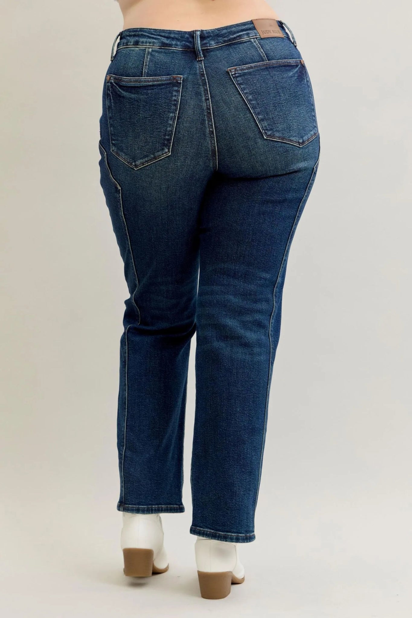 Judy Blue Plus Size Seam Detail Straight Leg Jeans – Vintage Wash High Waist - Triniskies