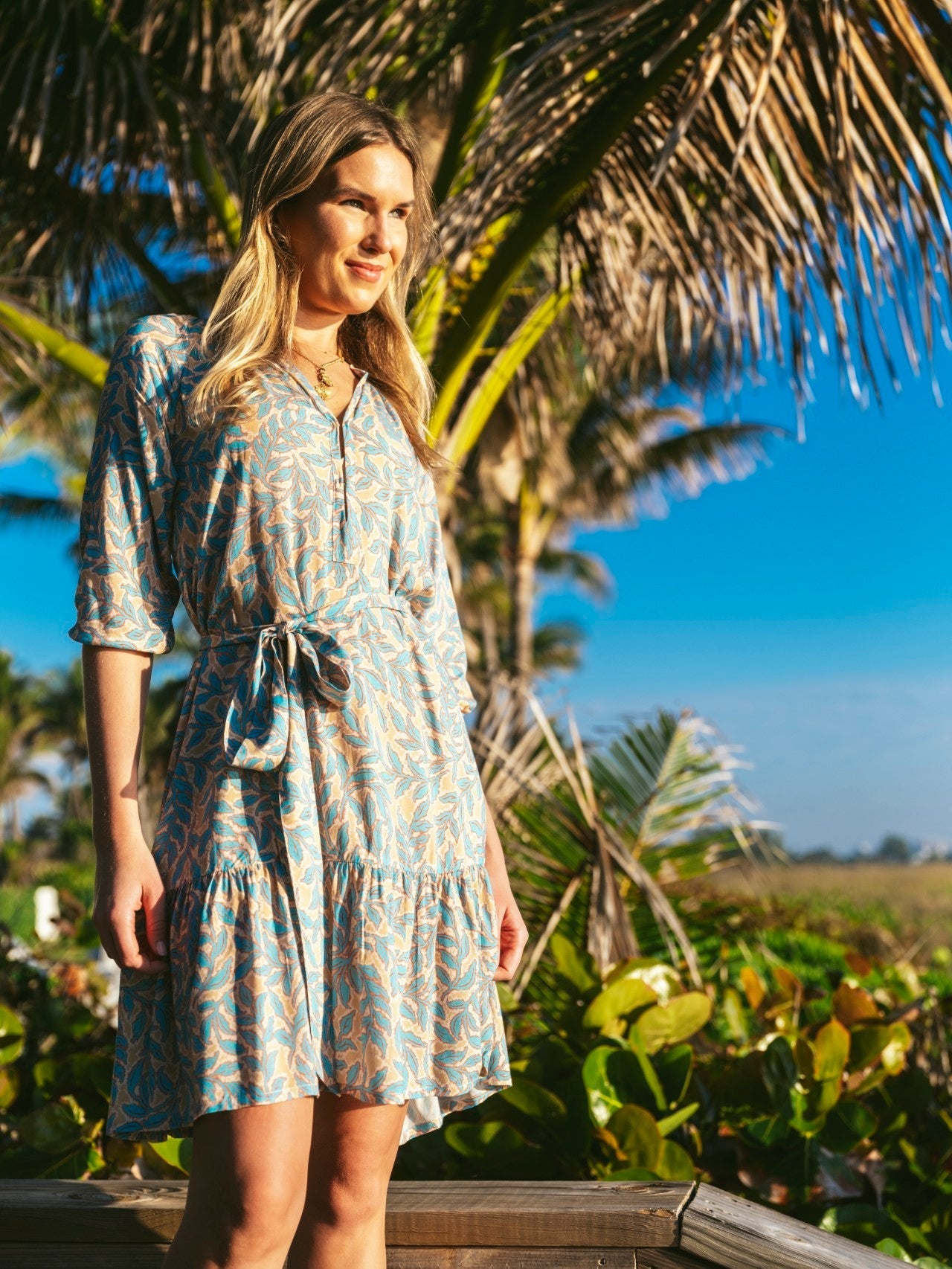 Kendall Palisades Mini Dress – Blue & Beige Print Resortwear - Triniskies