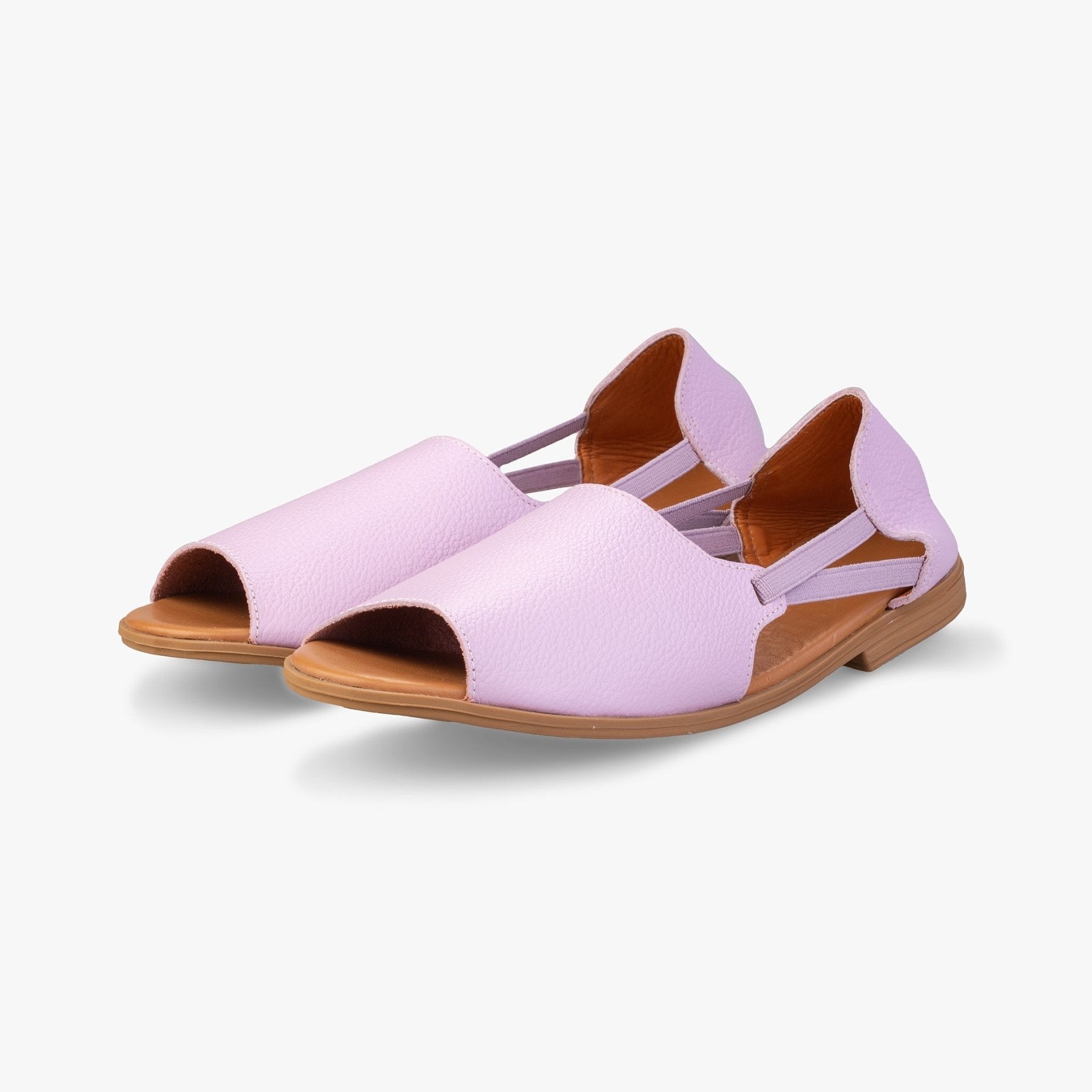 Lilac Dream Peep Toe Sandals - Womads Pastel Leather Flats for Women - Triniskies