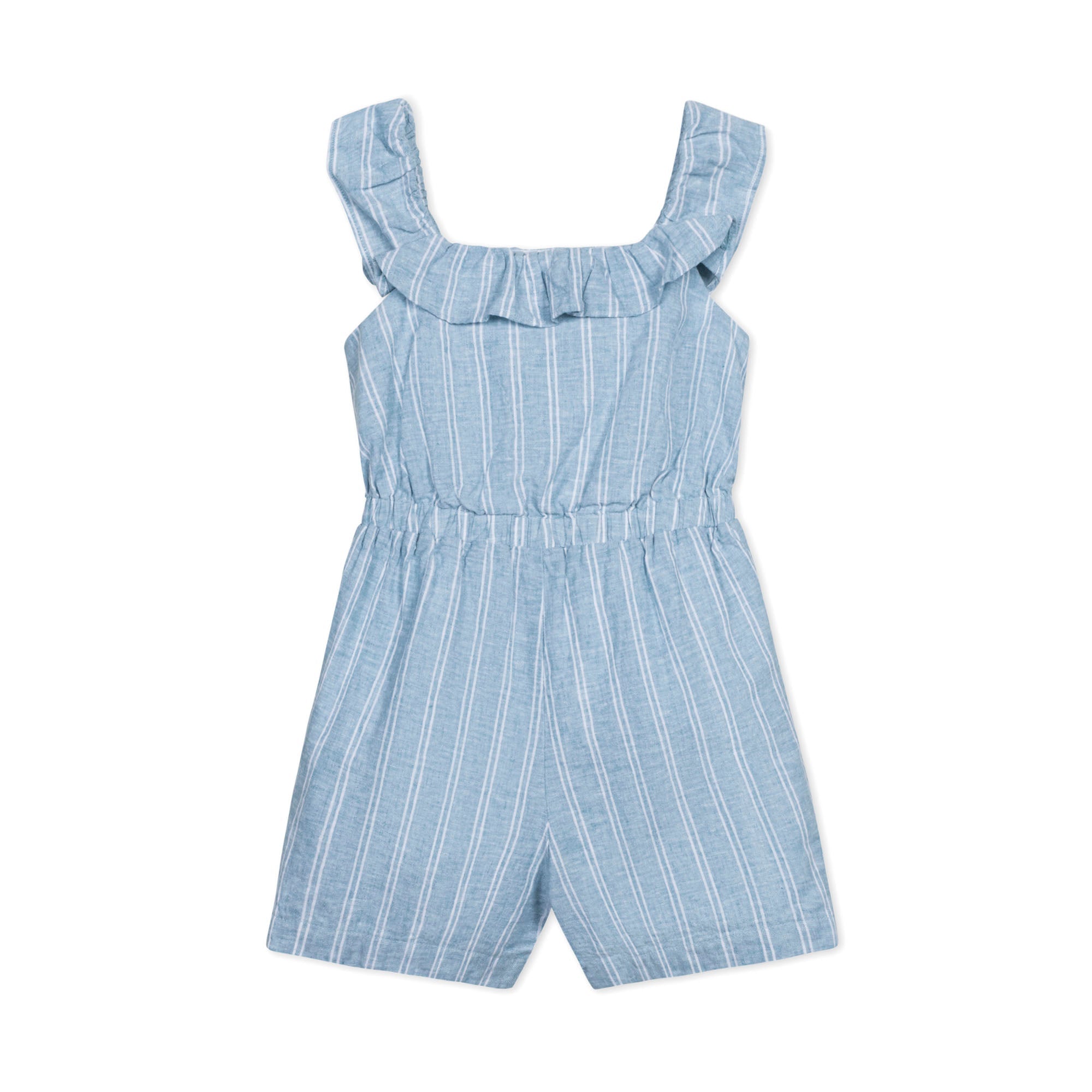 Linen Ruffle Collar Romper – Striped Summer One - Piece for Girls - Triniskies