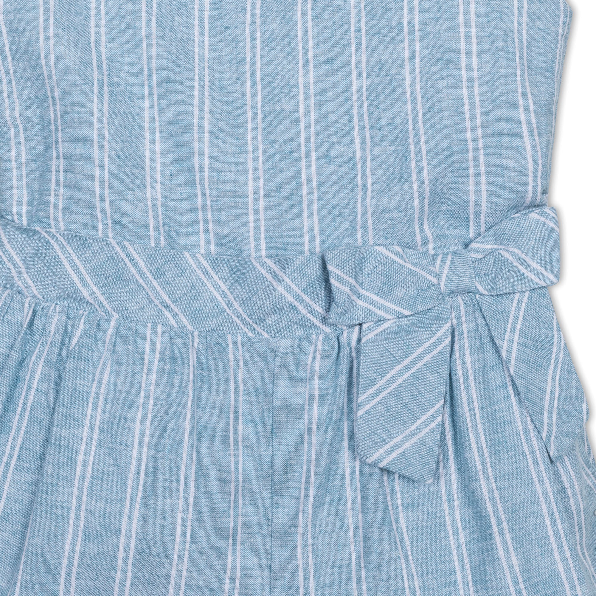 Linen Ruffle Collar Romper – Striped Summer One - Piece for Girls - Triniskies