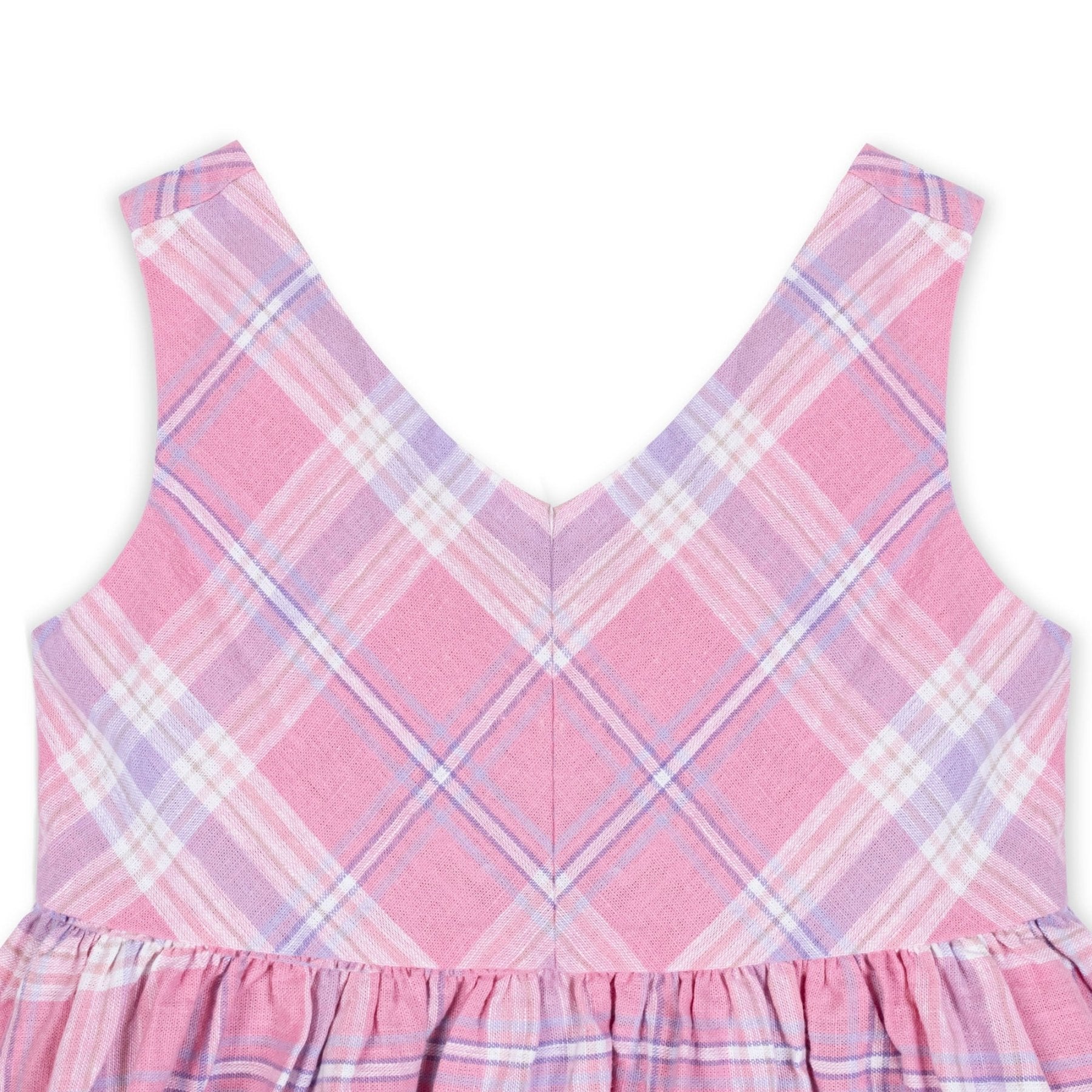 Linen Swing Dress - Girls Organic Cotton Blend Summer Dress with V - Neck - Triniskies