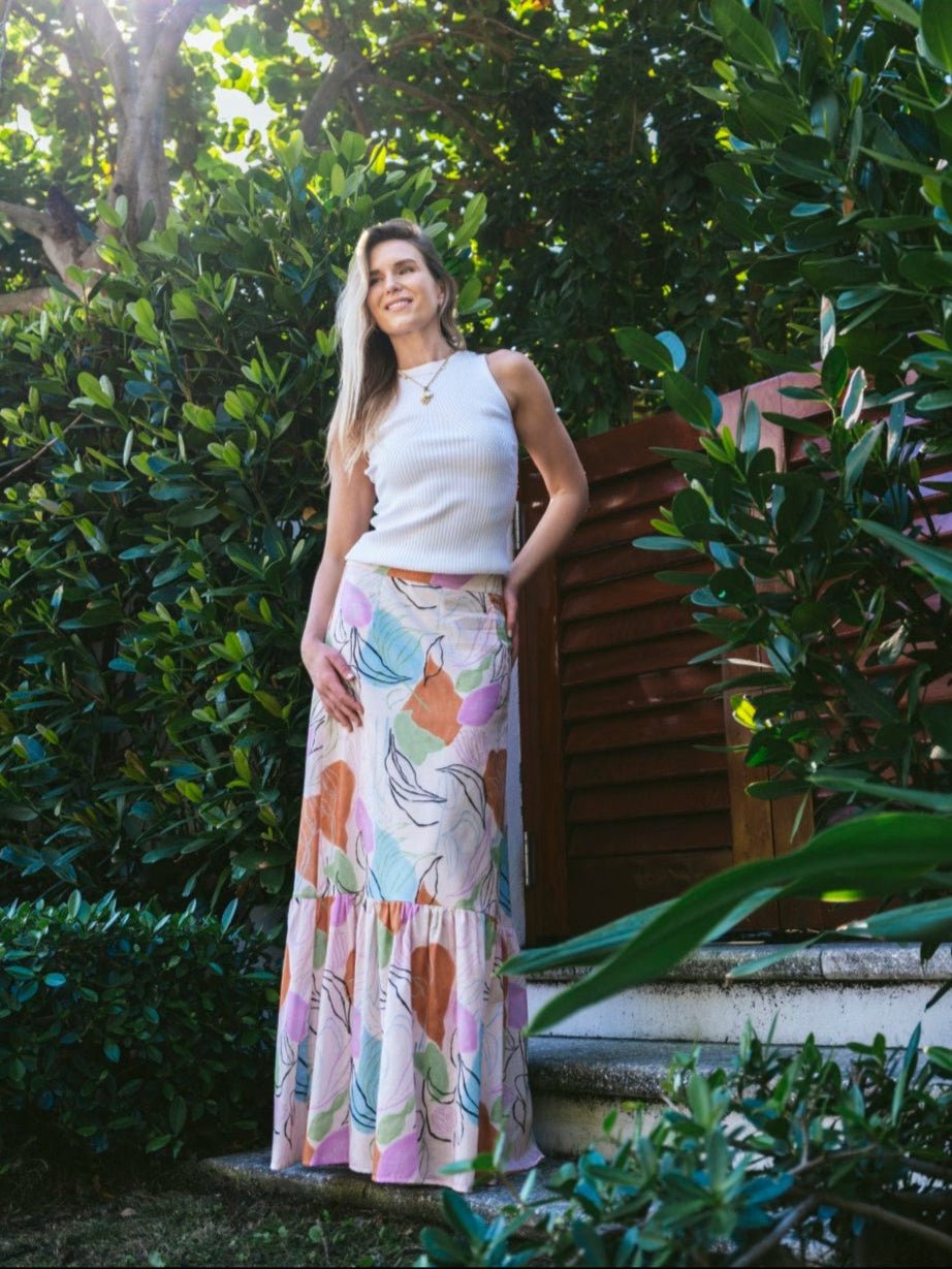 Lizzie Maxi Skirt – Cabana Print | Luxury Cotton Linen Blend - Triniskies