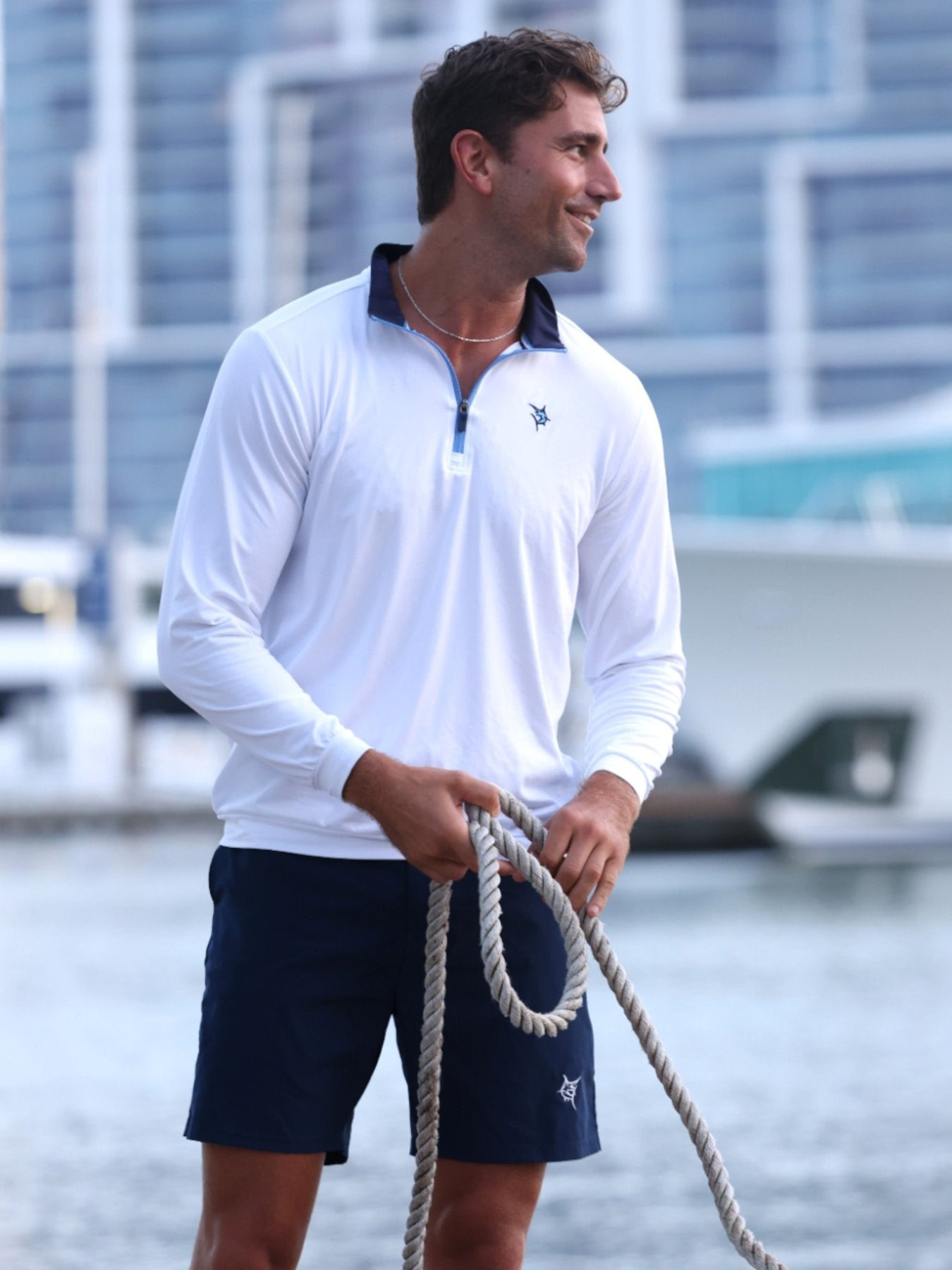 Long Beach Quarter Zip White - UPF 50 Performance Sun Shirt Men's Performance - Triniskies