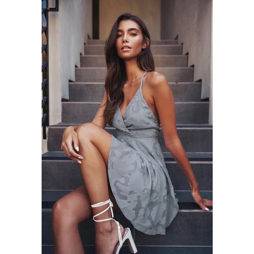 Lulus Days of Beauty Dusty Blue Burnout Skater Dress* Size Small WD24 - Triniskies