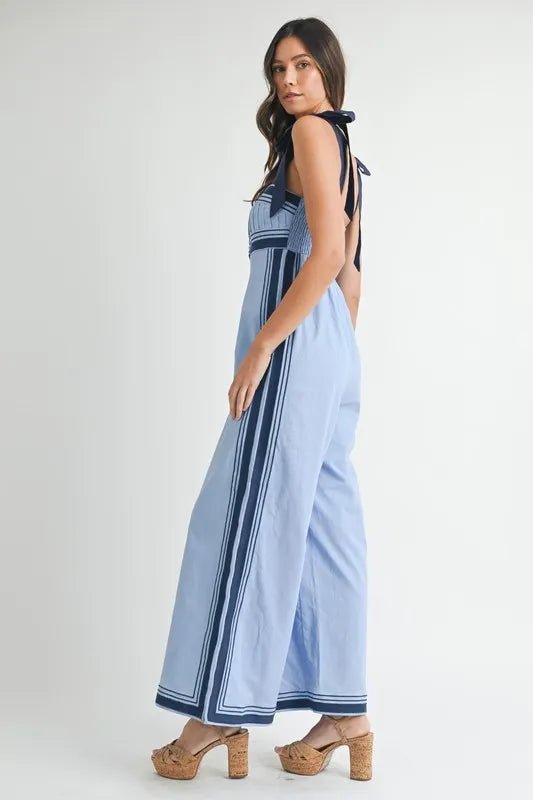 MABLE Linen Mix Chevron Sail Strap Wide Leg Jumpsuit – Coastal Chic - Triniskies