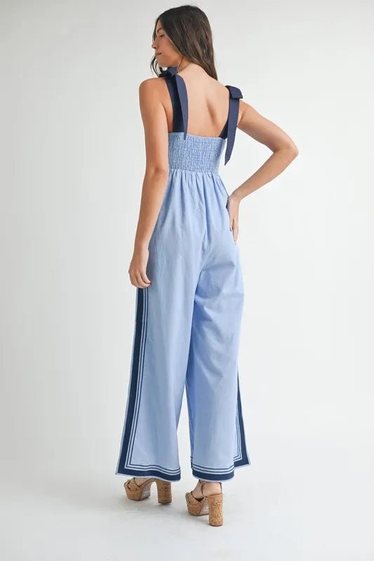 MABLE Linen Mix Chevron Sail Strap Wide Leg Jumpsuit – Coastal Chic - Triniskies