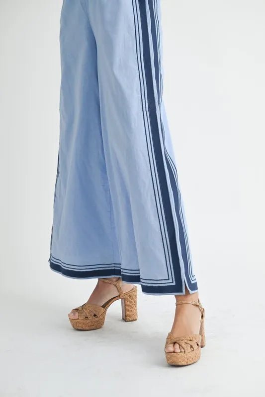MABLE Linen Mix Chevron Sail Strap Wide Leg Jumpsuit – Coastal Chic - Triniskies