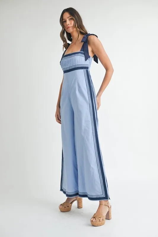 MABLE Linen Mix Chevron Sail Strap Wide Leg Jumpsuit – Coastal Chic - Triniskies