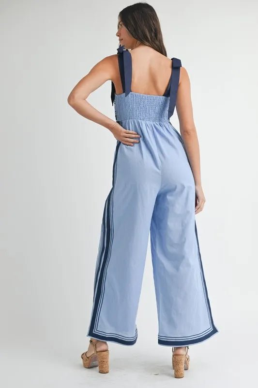 MABLE Linen Mix Chevron Sail Strap Wide Leg Jumpsuit – Coastal Chic - Triniskies