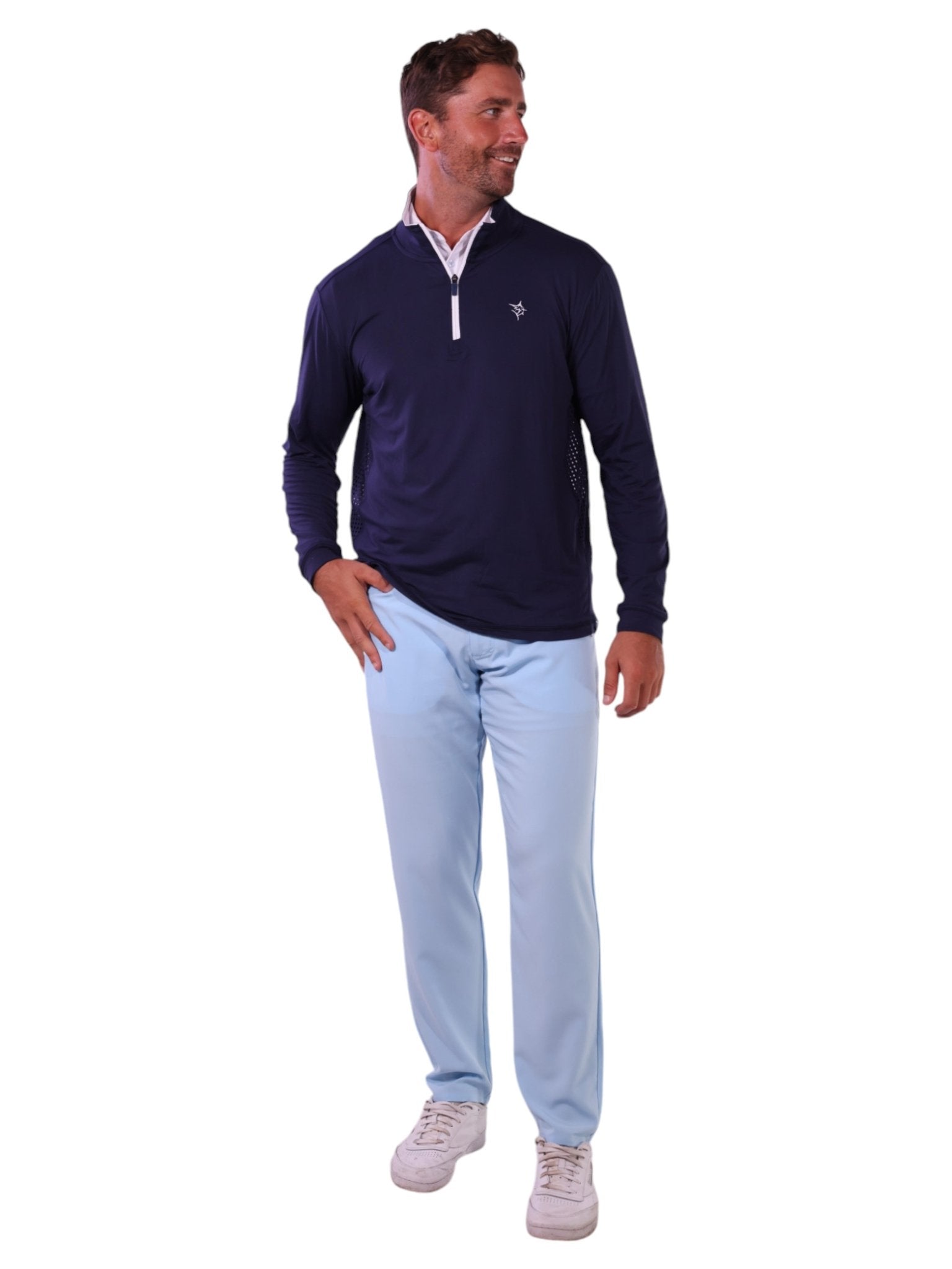 Men’s Performance Quarter Zip Pullover – Moisture Wicking SPF 50, Slate Blue - Triniskies