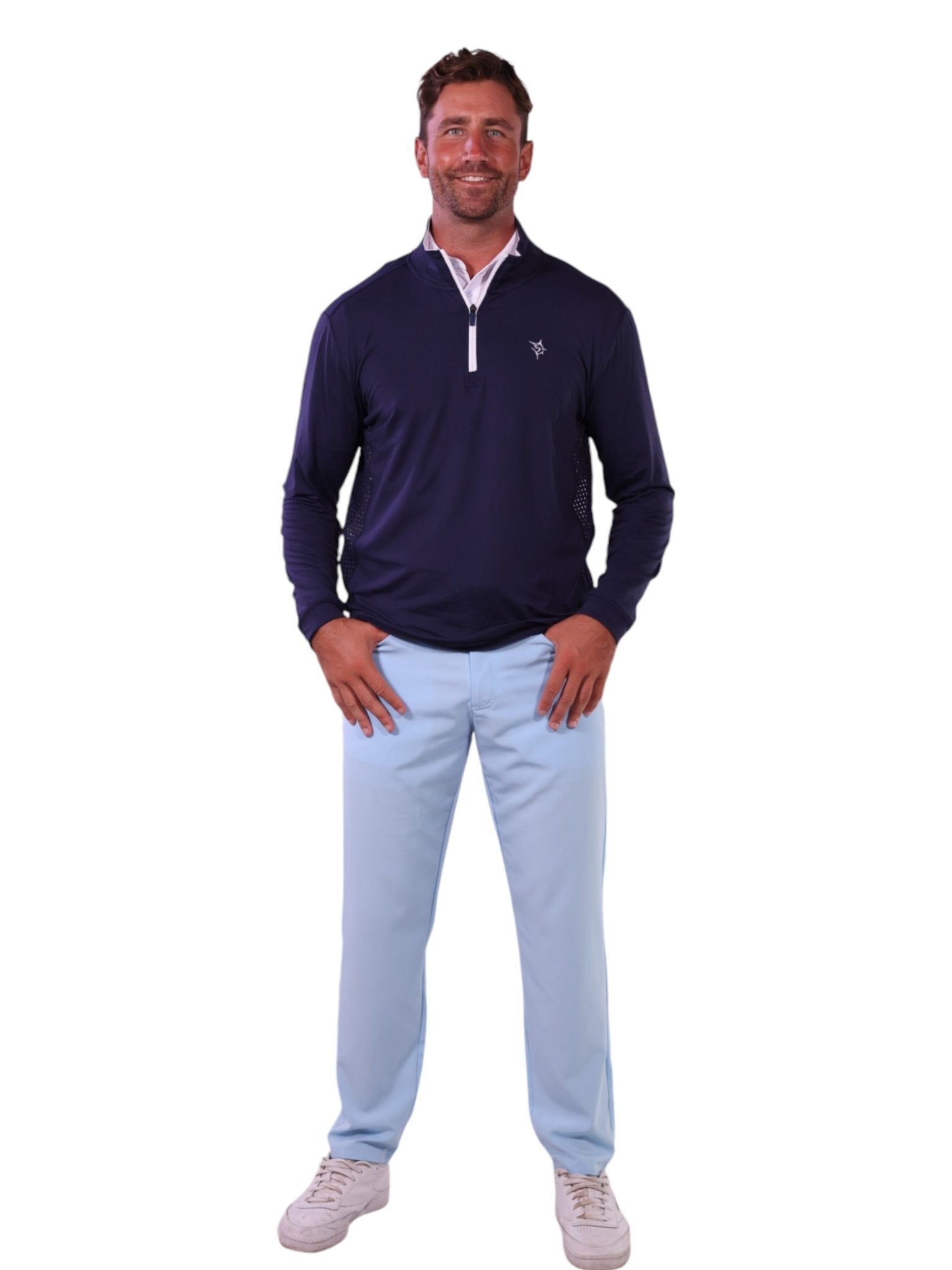 Men’s Performance Quarter Zip Pullover – Moisture Wicking SPF 50, Slate Blue - Triniskies