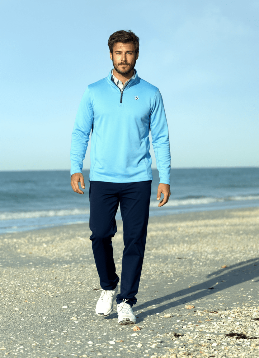 Montauk Quarter Zip Light Blue - Performance Golf Pullover - Triniskies