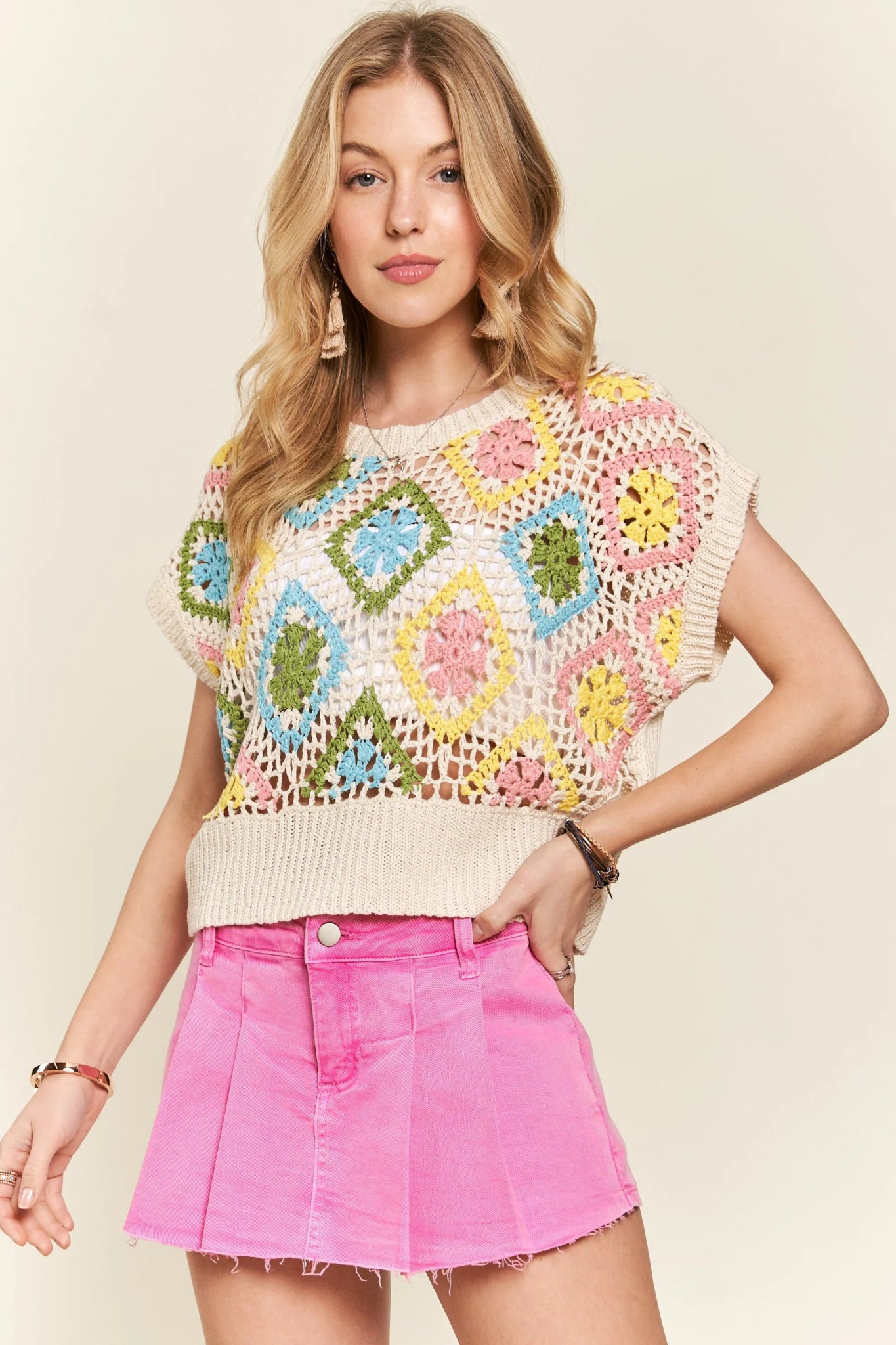 Multicolor Crochet Resort Top – Bohemian Openwork Beach Cover Layer - Triniskies