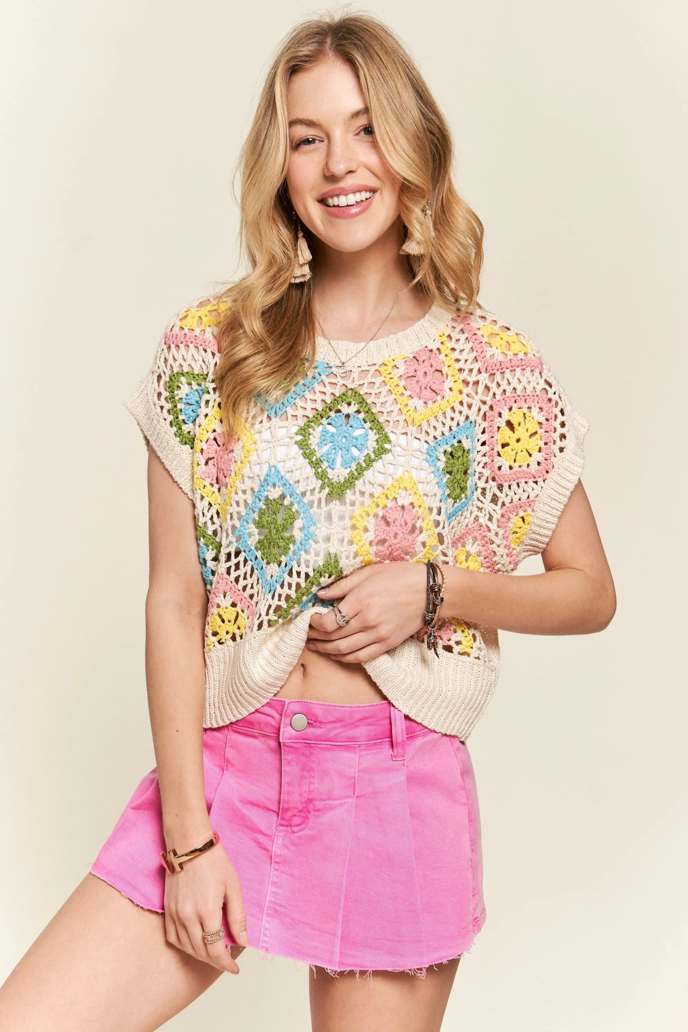 Multicolor Crochet Resort Top – Bohemian Openwork Beach Cover Layer - Triniskies