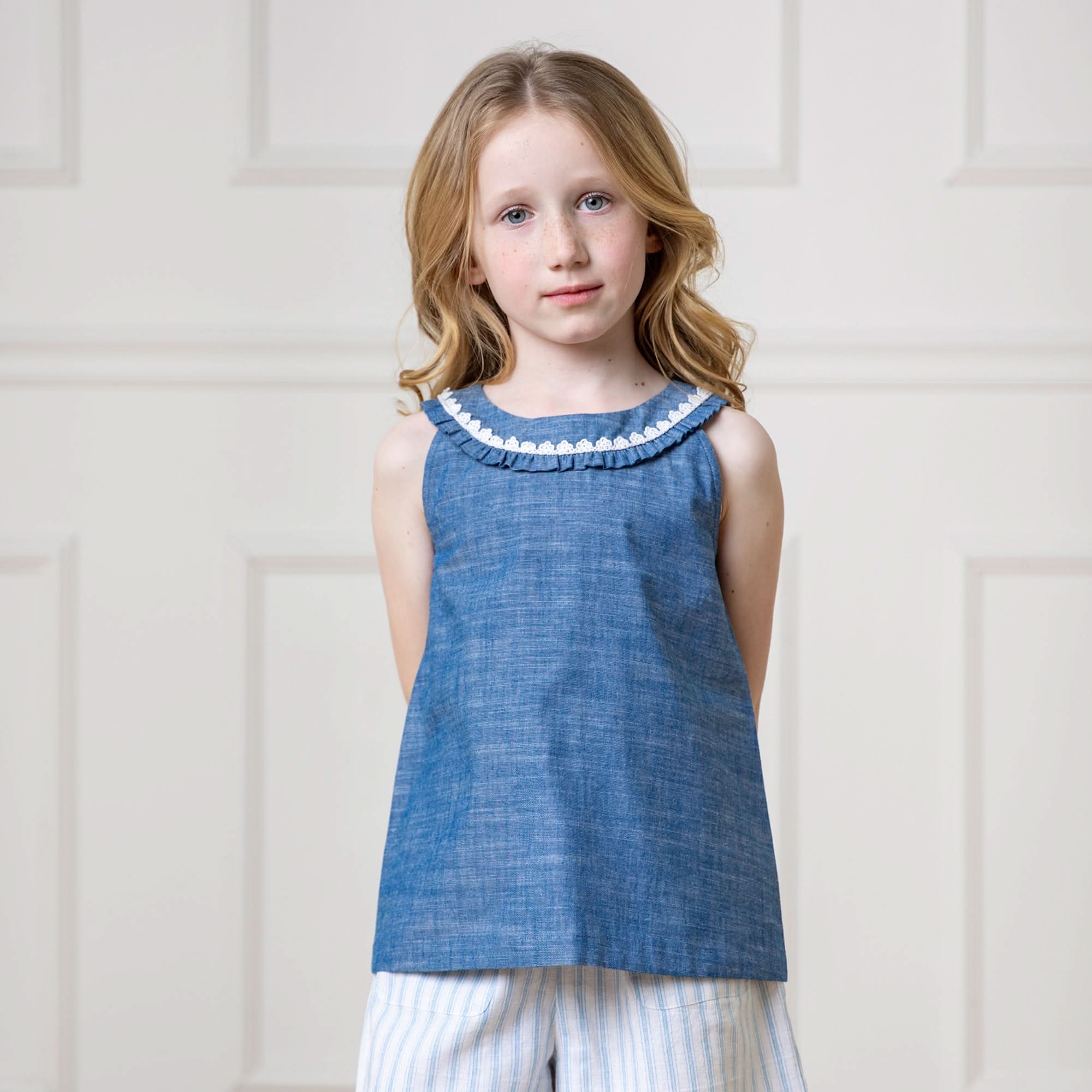 Organic Cotton Chambray Ruffle Collar Top for Girls – Hope & Henry - Triniskies