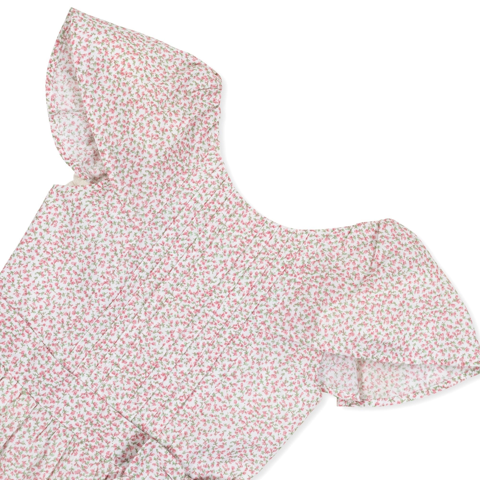 Organic Flutter Sleeve Pintuck Jumpsuit – Vintage Petal Ditsy Print | Girls’ One - Piece Outfit - Triniskies