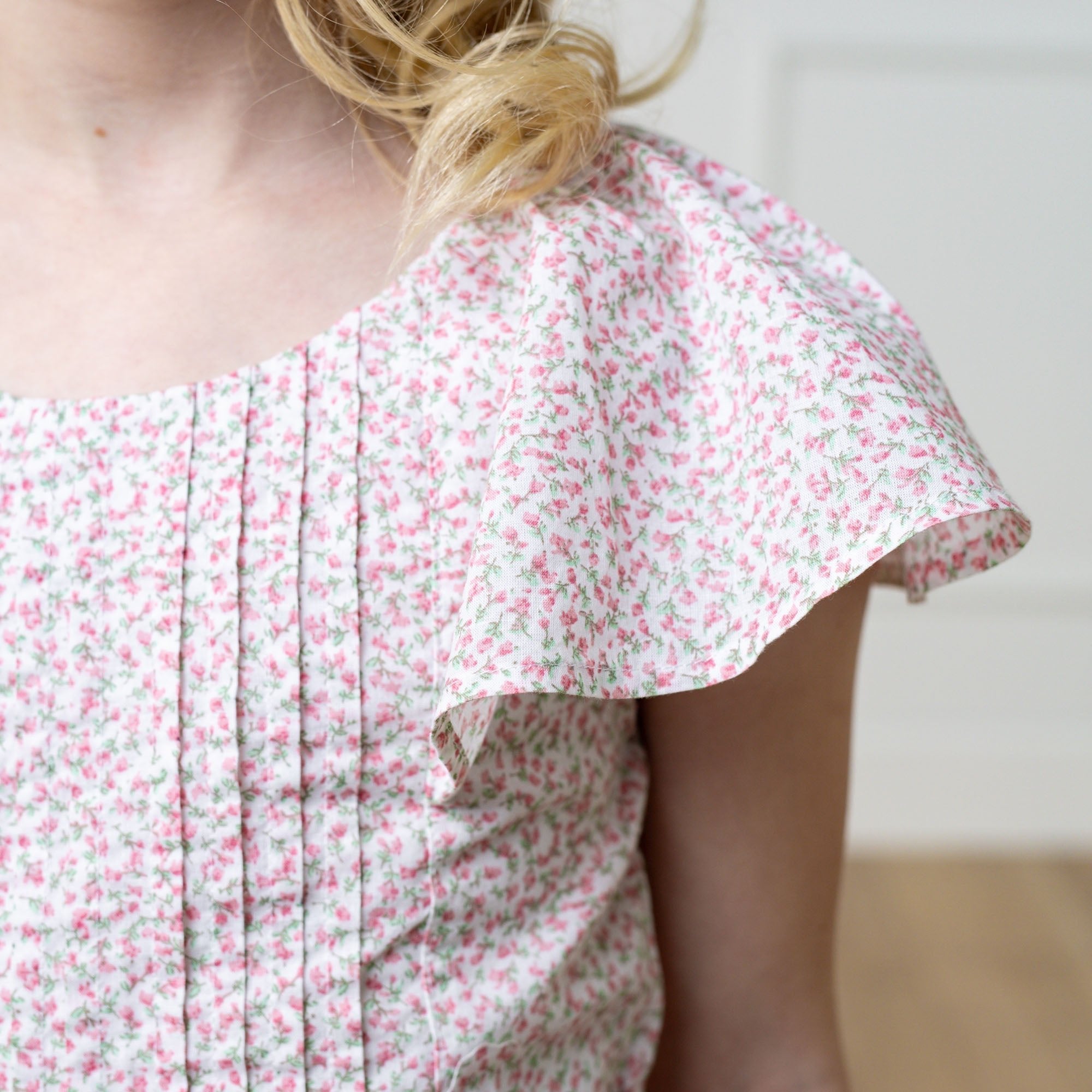 Organic Flutter Sleeve Pintuck Jumpsuit – Vintage Petal Ditsy Print | Girls’ One - Piece Outfit - Triniskies