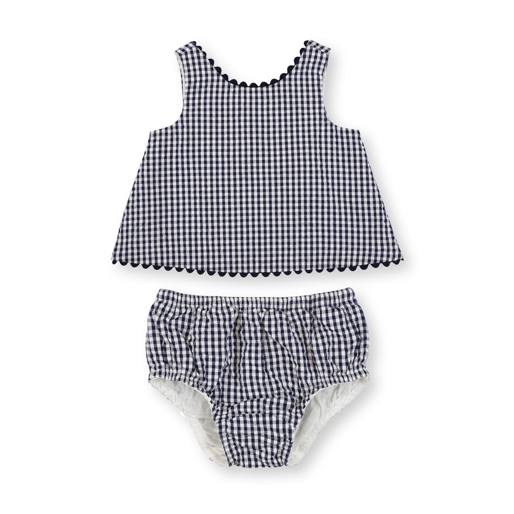 Organic Flyaway Back Set – Baby & Toddler Two - Piece Outfit in Navy Seersucker - Triniskies