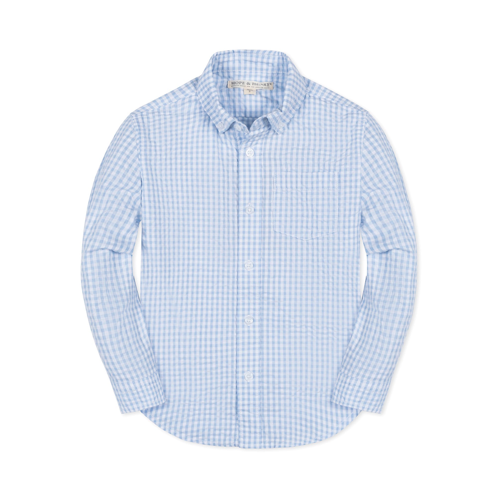 Organic Seersucker Boys’ Button Down Shirt – Classic Blue Gingham - Triniskies