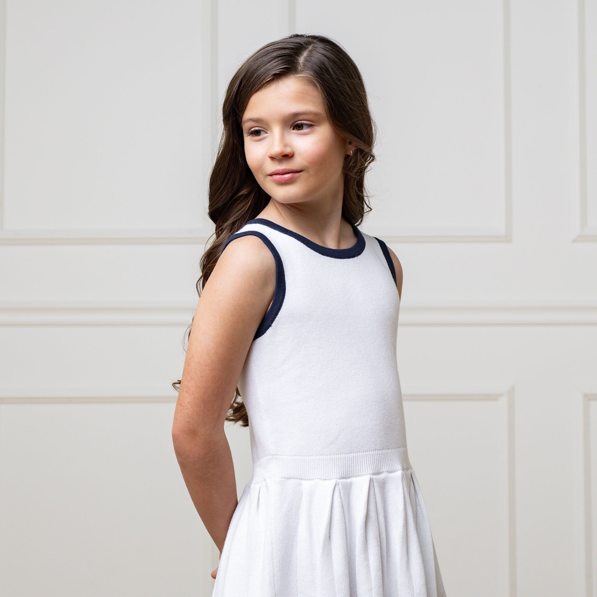 Organic Tennis Sweater Dress – Girls Classic Cotton Pleated Dress - Triniskies