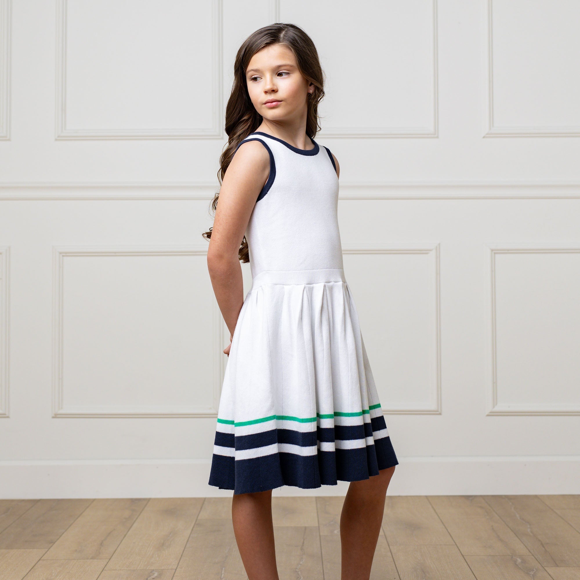 Organic Tennis Sweater Dress – Girls Classic Cotton Pleated Dress - Triniskies