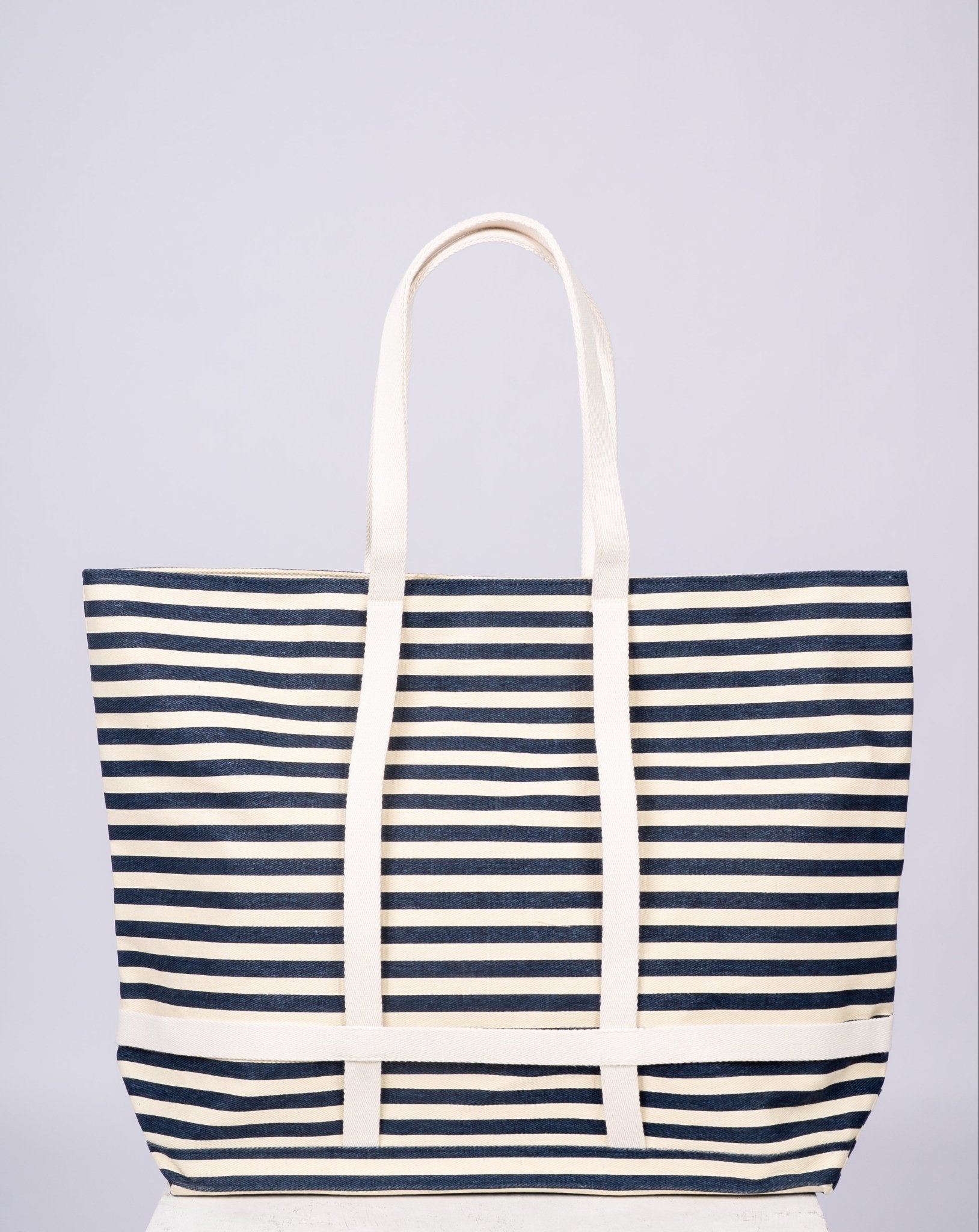 Original Canvas Traveler Bag – Marine Stripe Beach Tote with Sunhat Holder - Triniskies