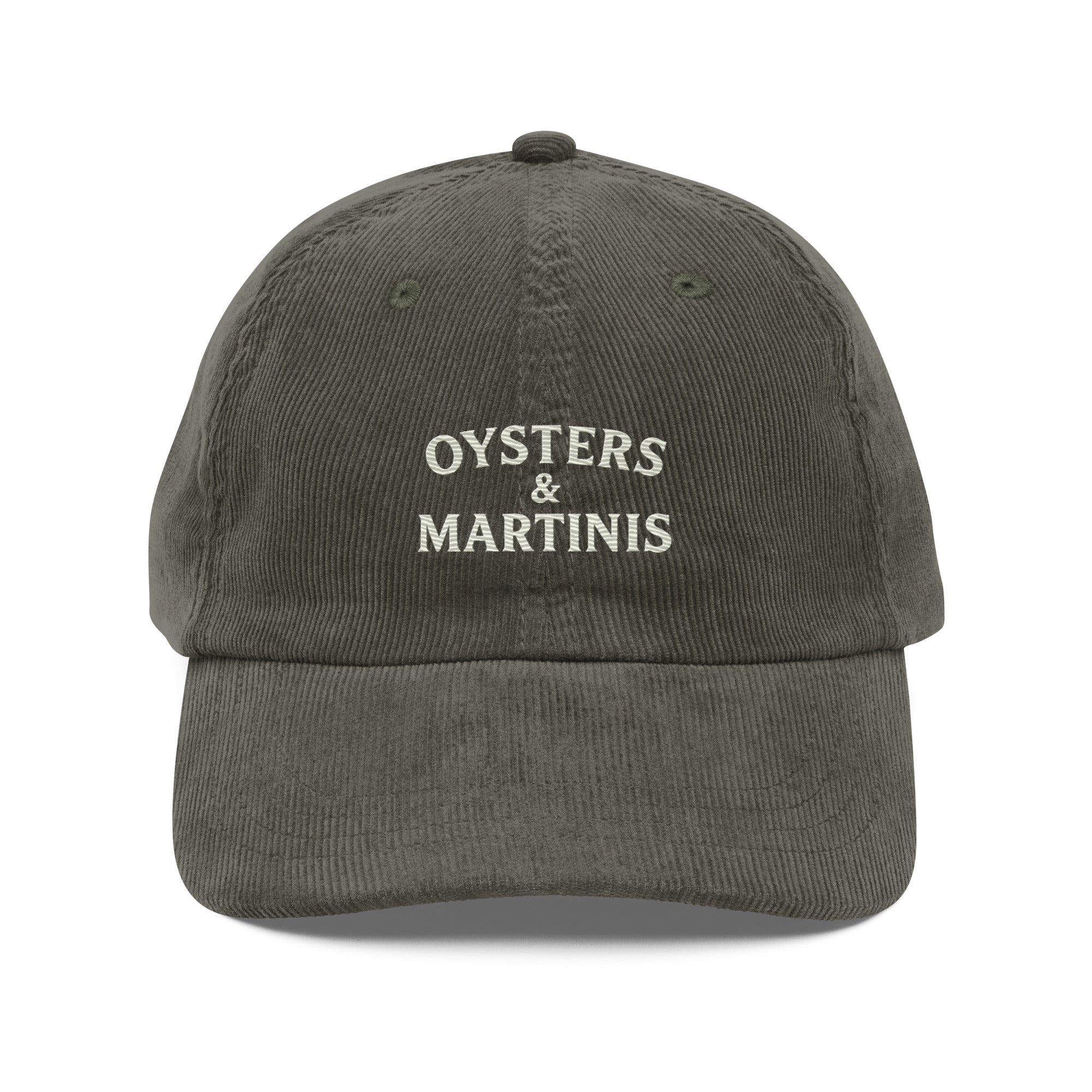 Oysters & Martinis Hat – Embroidered Corduroy Cap | Trini Skies Supply Co. | Coastal Cocktail Collection - Triniskies