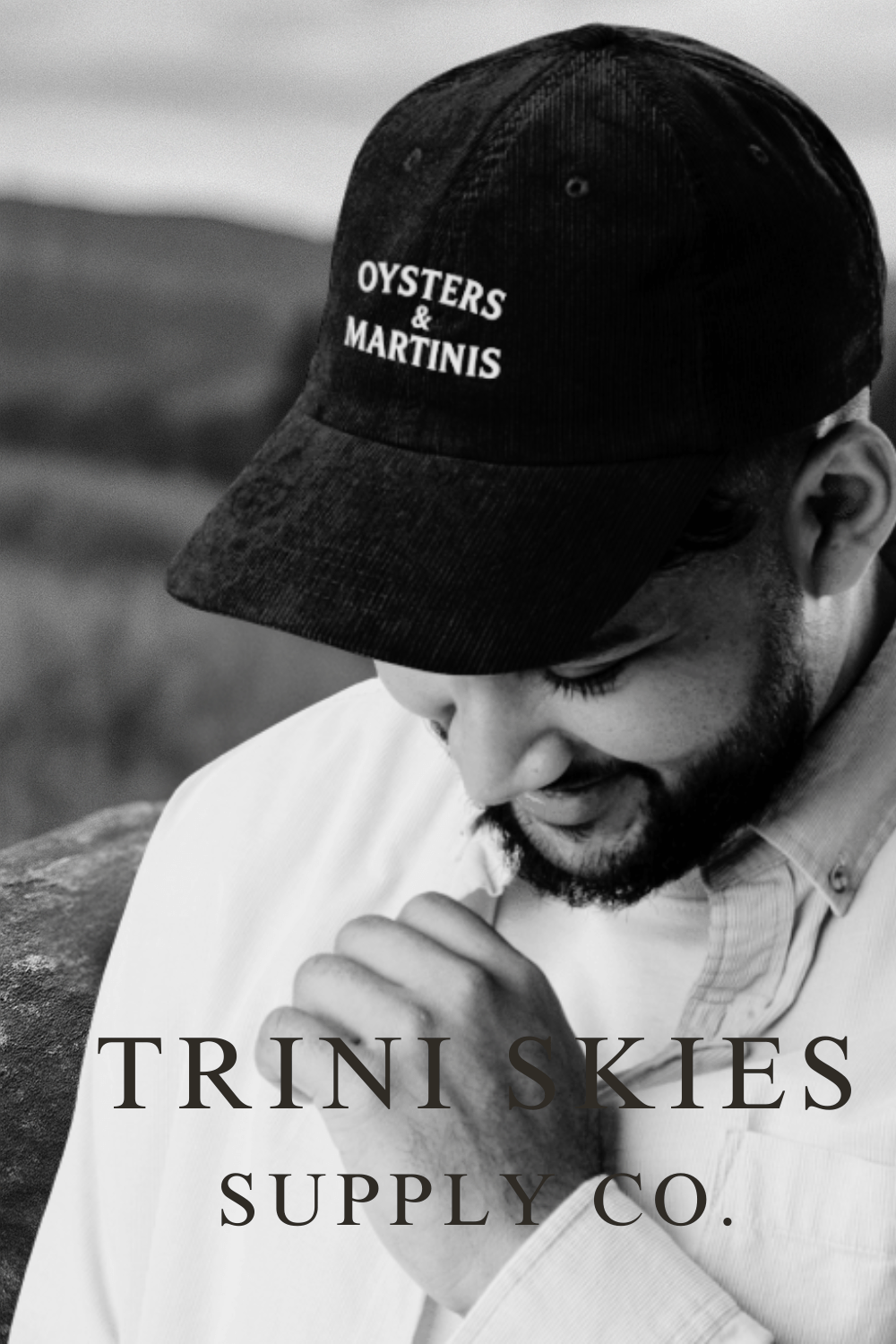 Oysters & Martinis Hat – Embroidered Corduroy Cap | Trini Skies Supply Co. | Coastal Cocktail Collection - Triniskies