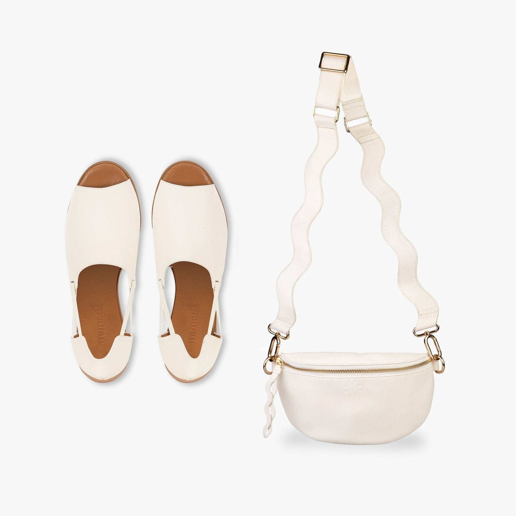 Peep Toe Sandals + Crossbody Bag Bundle - Women's Leather Set by Womads - Triniskies