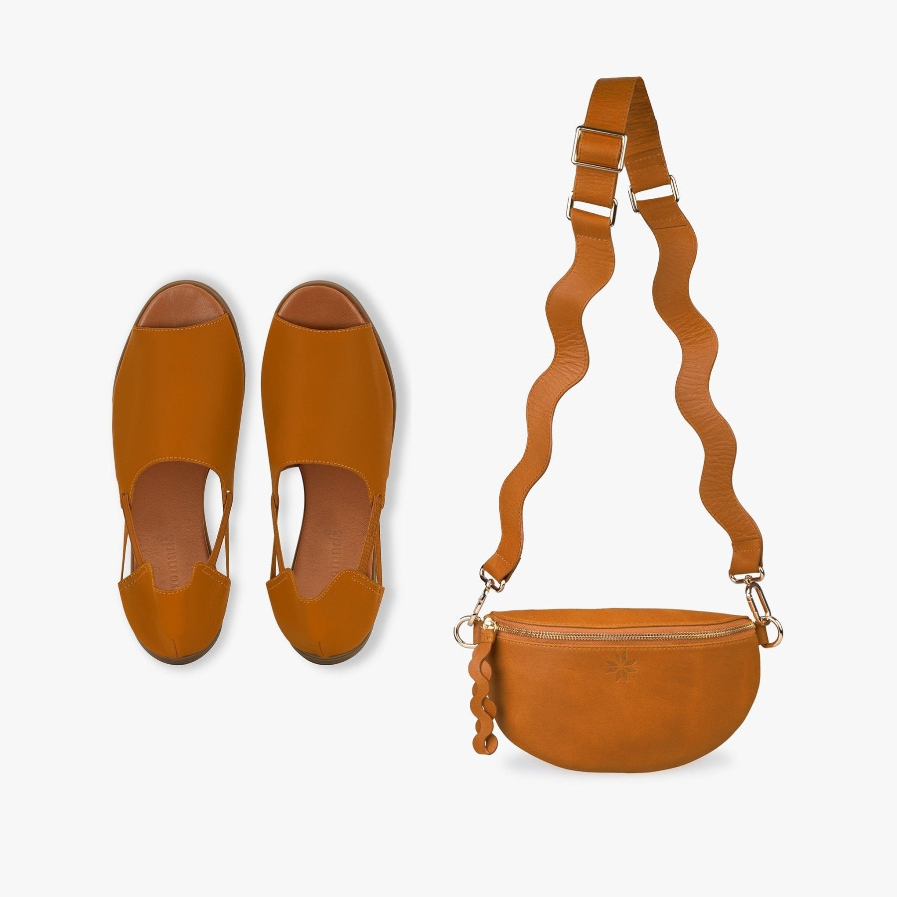 Peep Toe Sandals + Crossbody Bag Bundle - Women's Leather Set by Womads - Triniskies