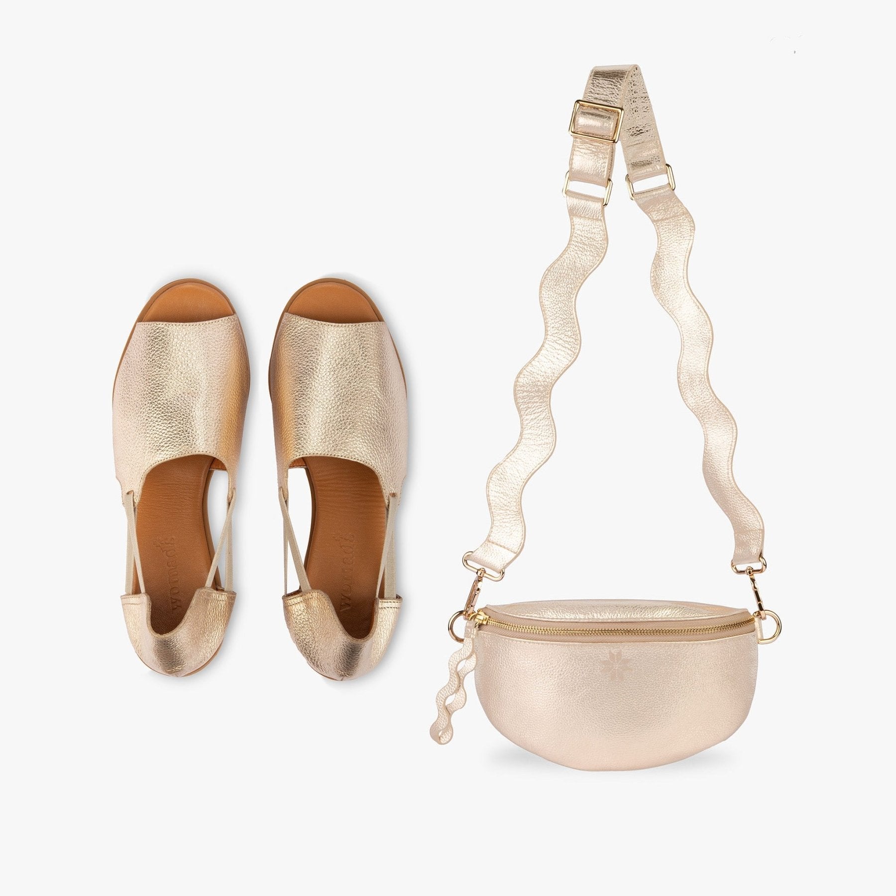 Peep Toe Sandals + Crossbody Bag Bundle - Women's Leather Set by Womads - Triniskies