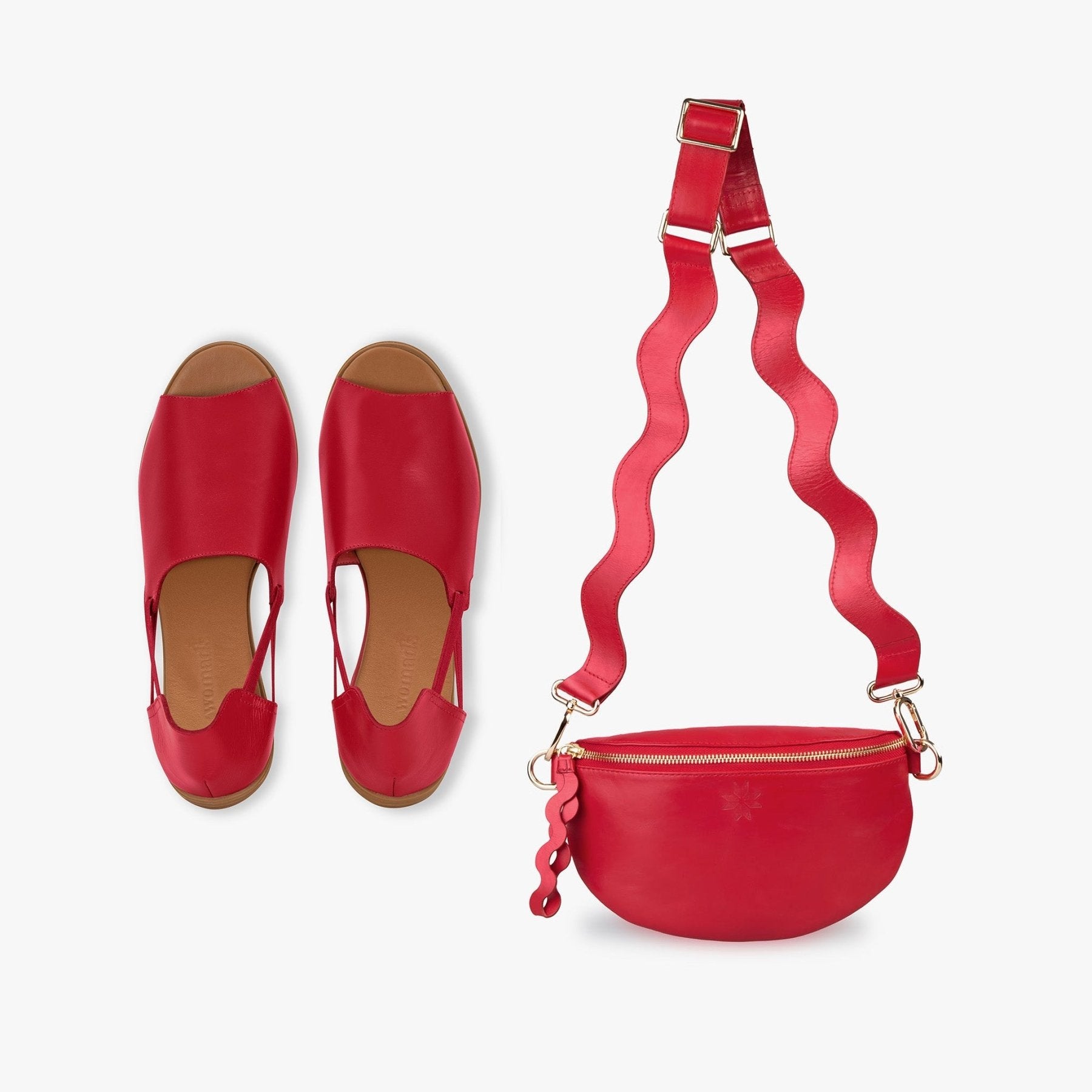 Peep Toe Sandals + Crossbody Bag Bundle - Women's Leather Set by Womads - Triniskies