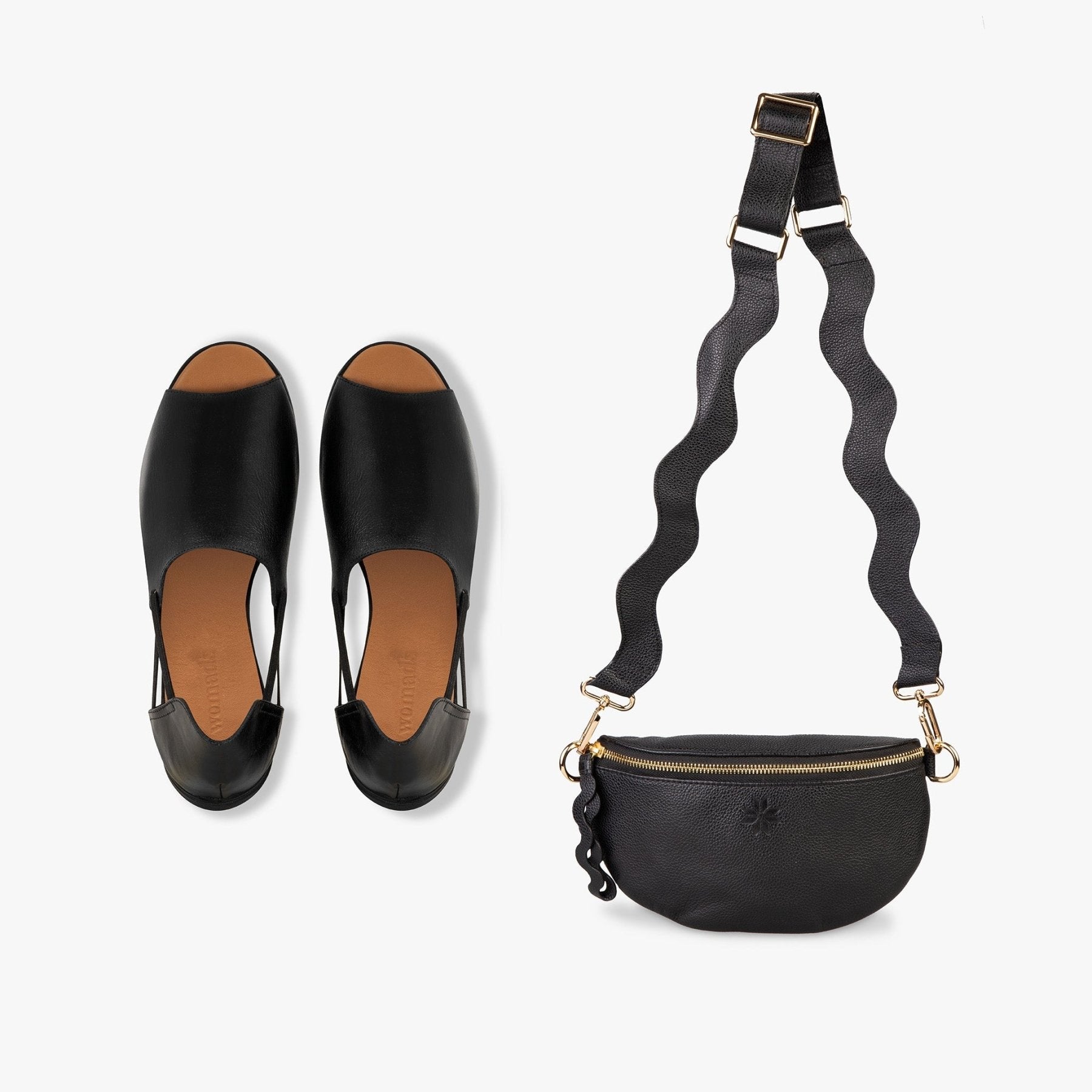 Peep Toe Sandals + Crossbody Bag Bundle - Women's Leather Set by Womads - Triniskies