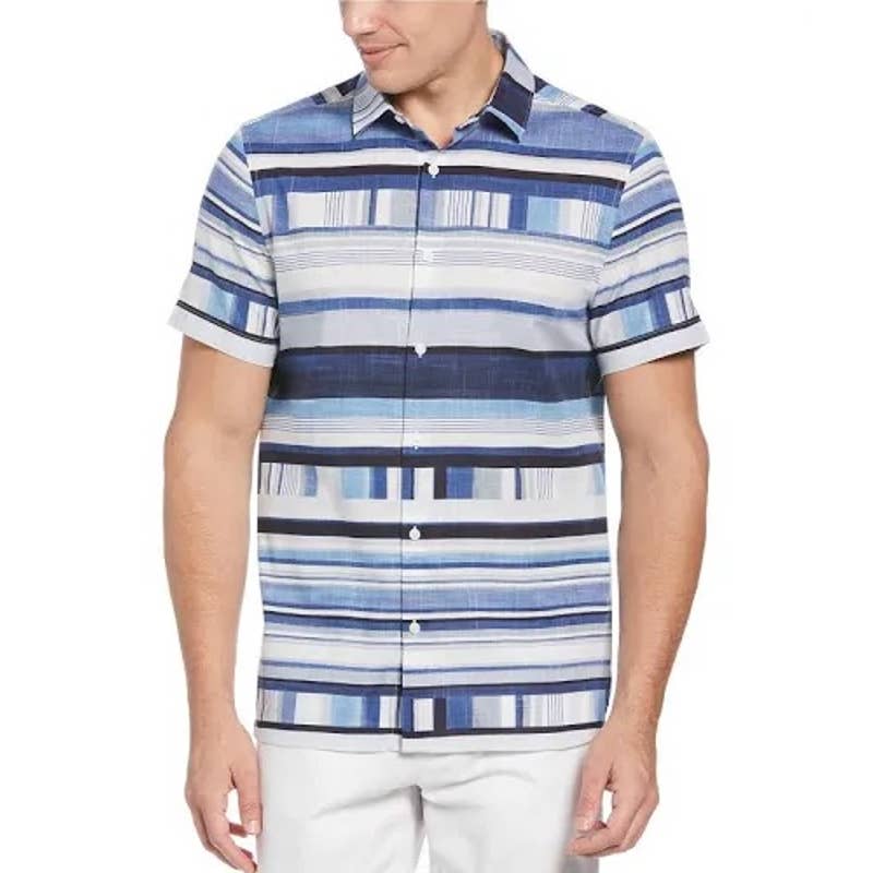 Perry Ellis Line Print Short - Sleeve Woven Shirt size XXL - Triniskies