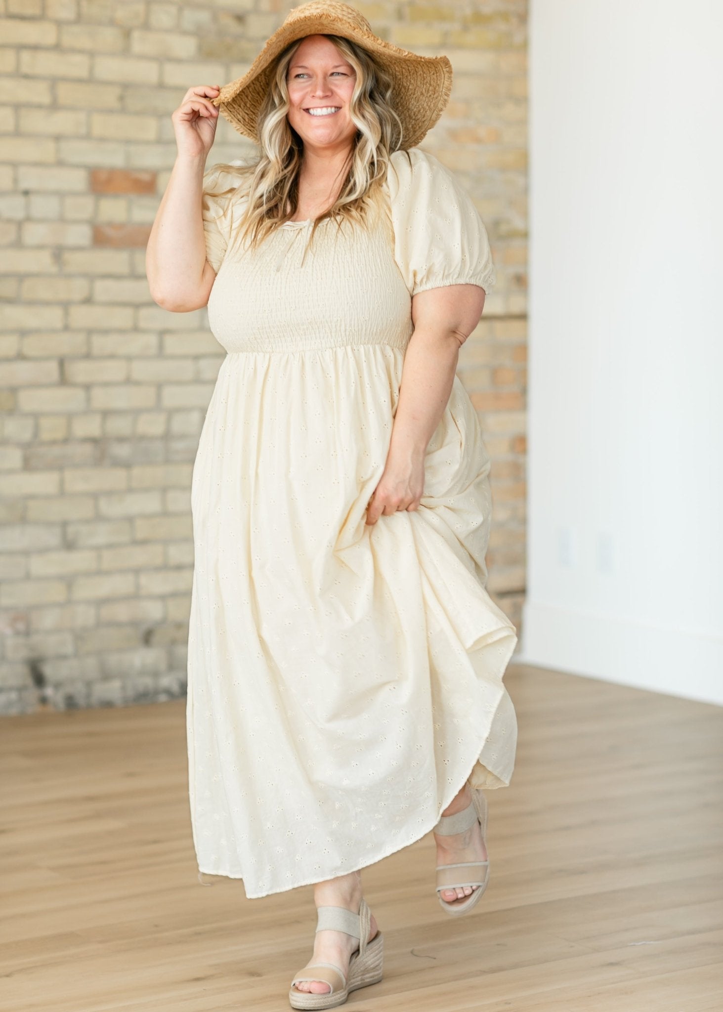 Rayna Puff Sleeve Eyelet Maxi Dress – Soft Yellow Cotton - Triniskies