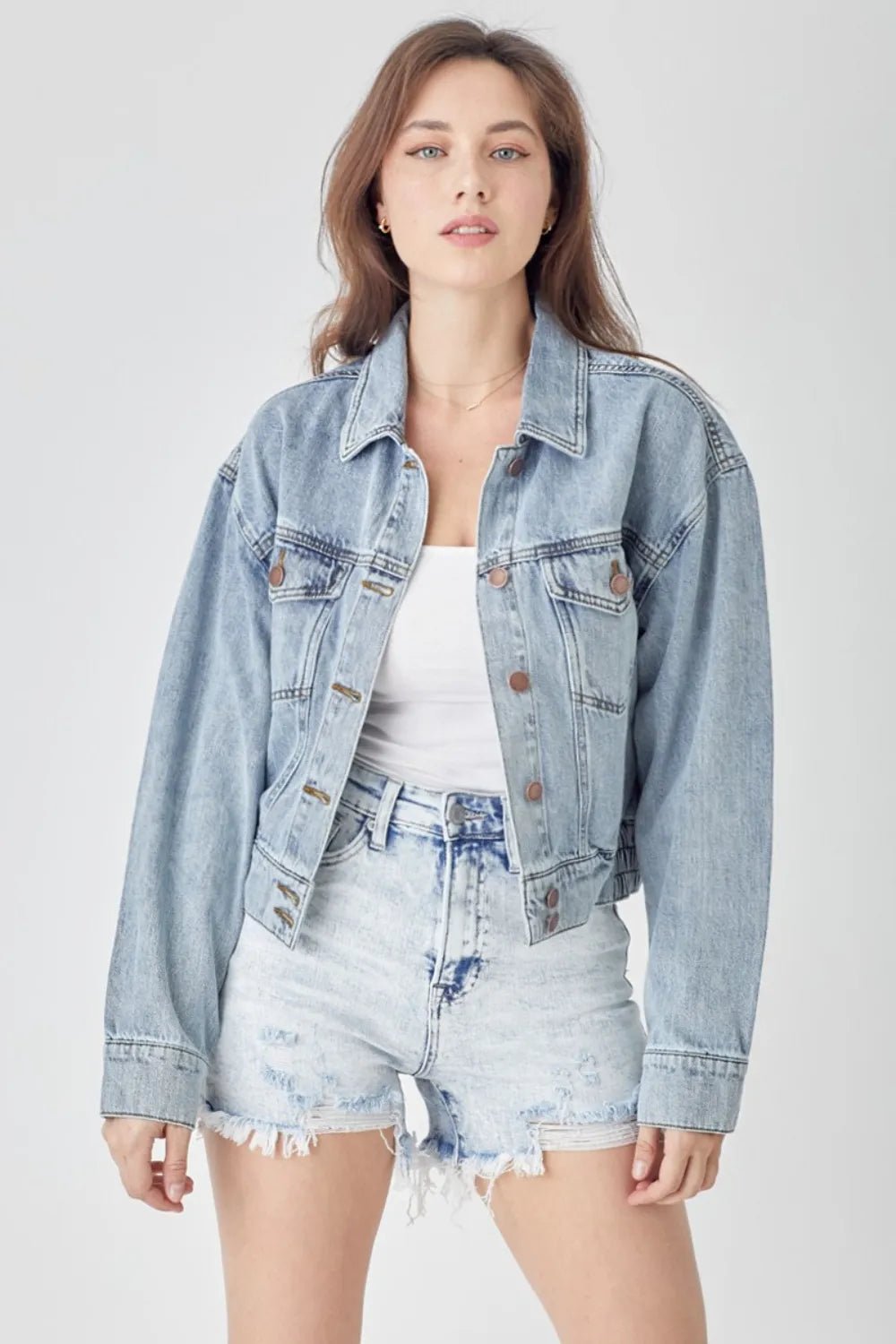 Risen Cropped Button - Down Denim Jacket – Modern Coastal Chic Layer - Triniskies