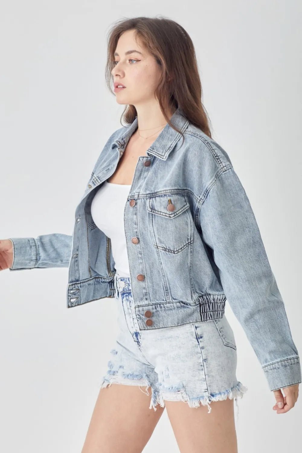 Risen Cropped Button - Down Denim Jacket – Modern Coastal Chic Layer - Triniskies