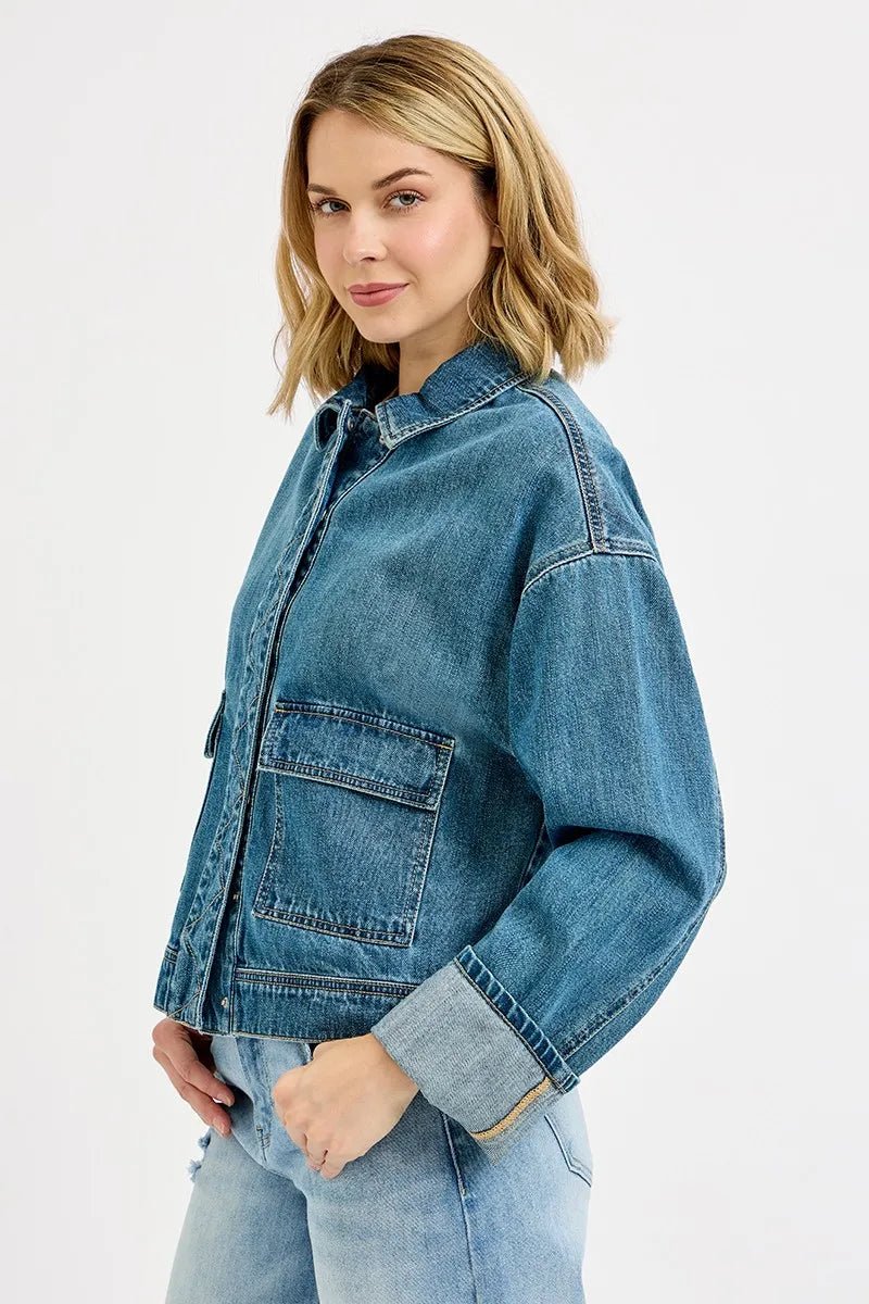 Risen Oversized Cargo Pocket Denim Jacket – Vintage Coastal Resort Layer - Triniskies