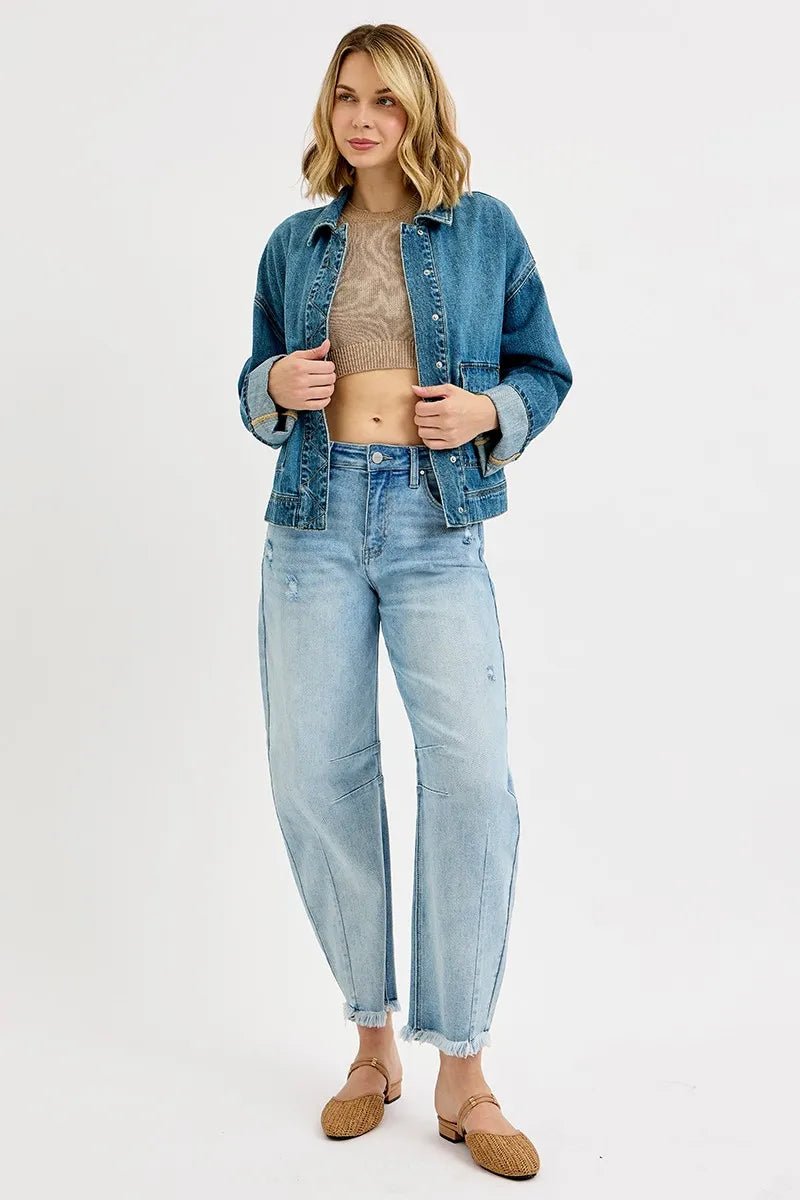 Risen Oversized Cargo Pocket Denim Jacket – Vintage Coastal Resort Layer - Triniskies