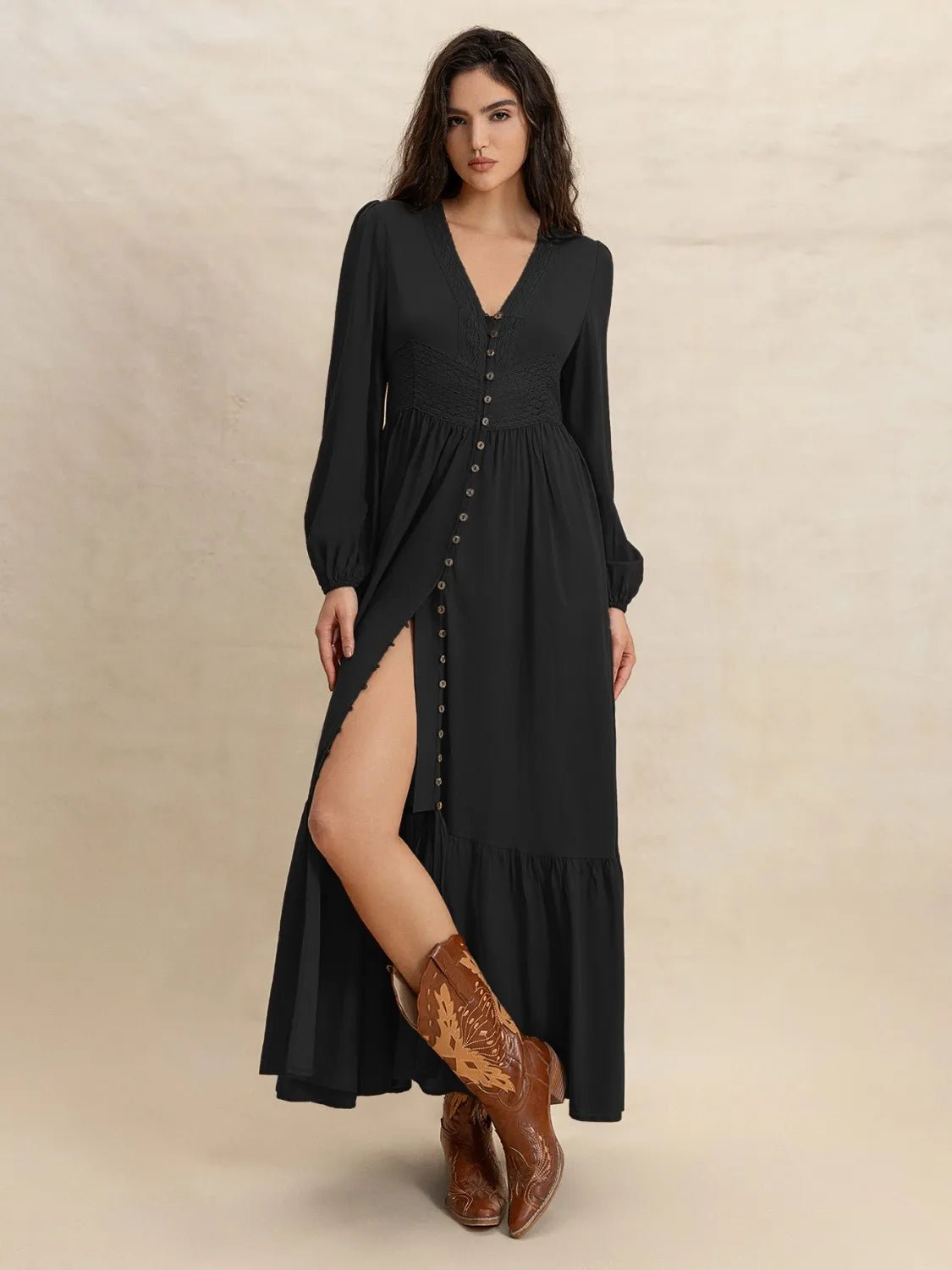 Riviera V - Neck Maxi Dress – Jet Black - Triniskies