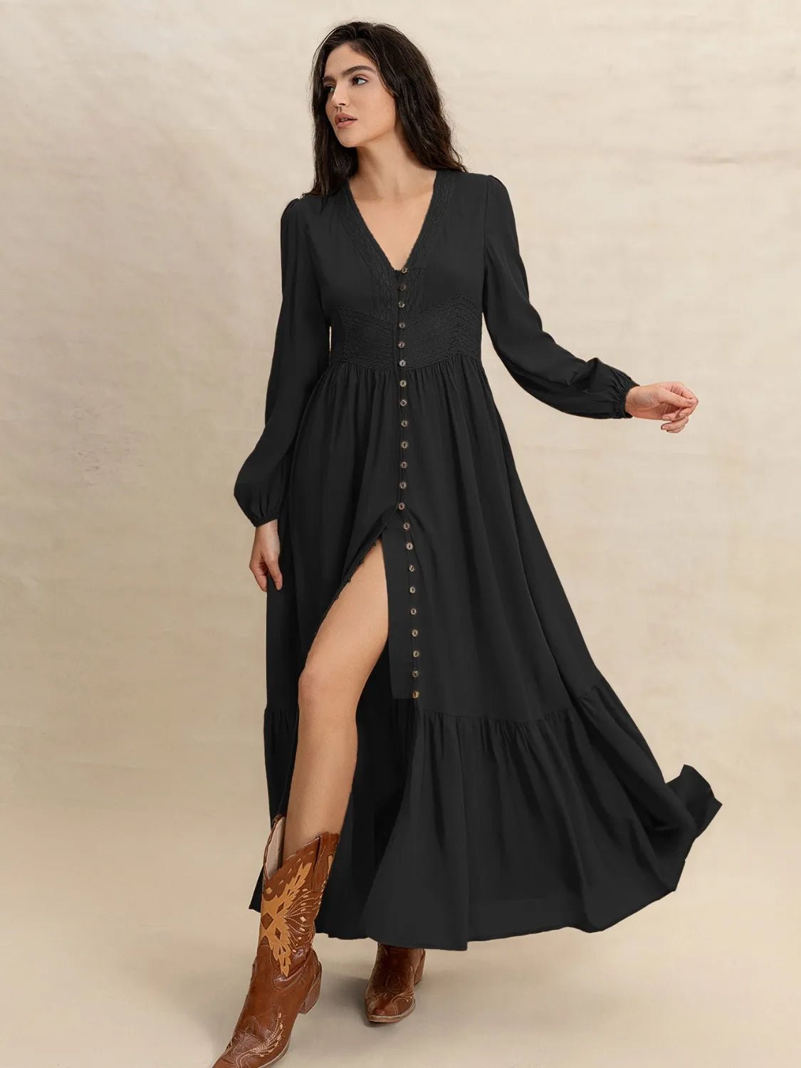 Riviera V - Neck Maxi Dress – Jet Black - Triniskies