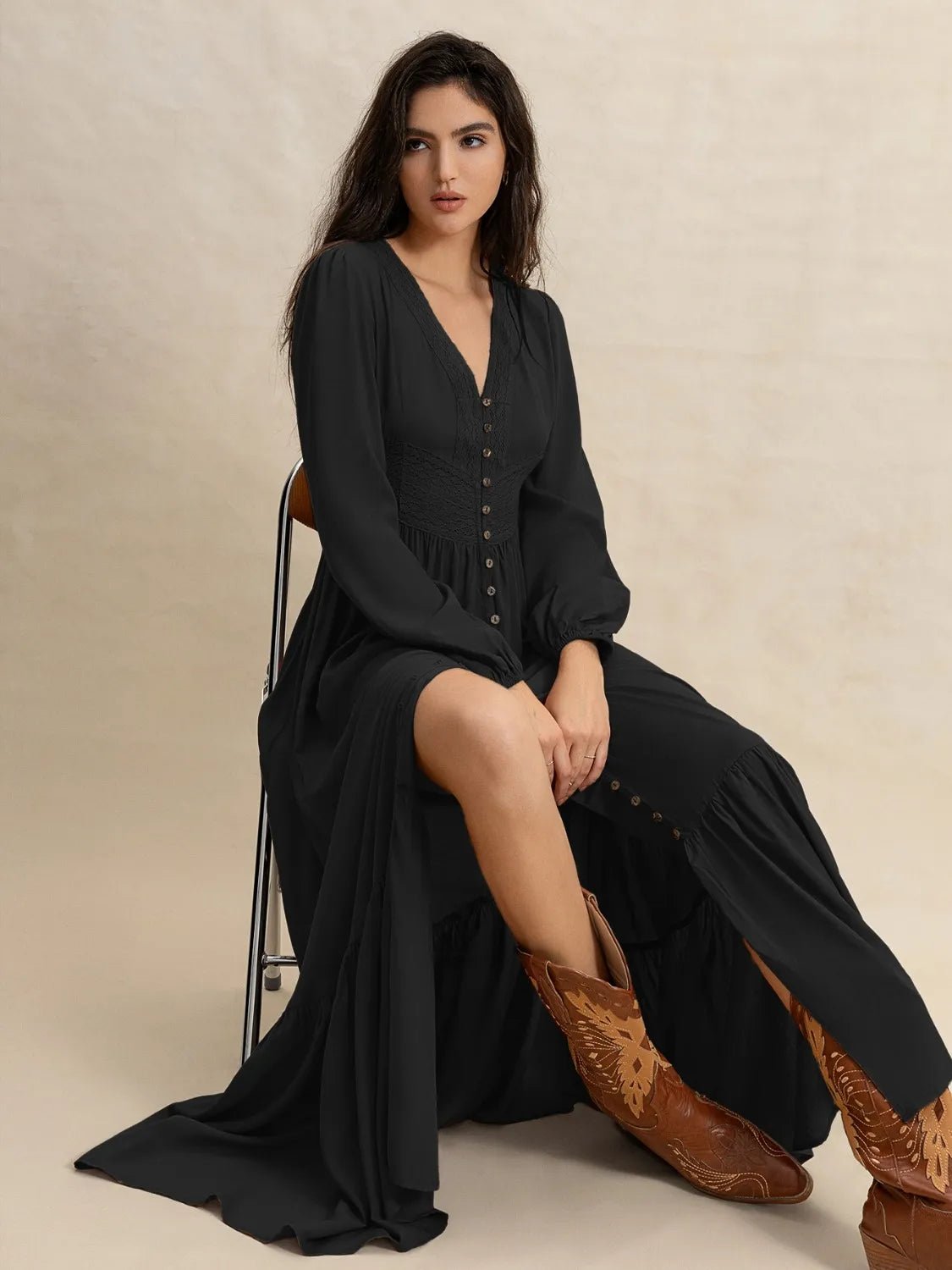 Riviera V - Neck Maxi Dress – Jet Black - Triniskies