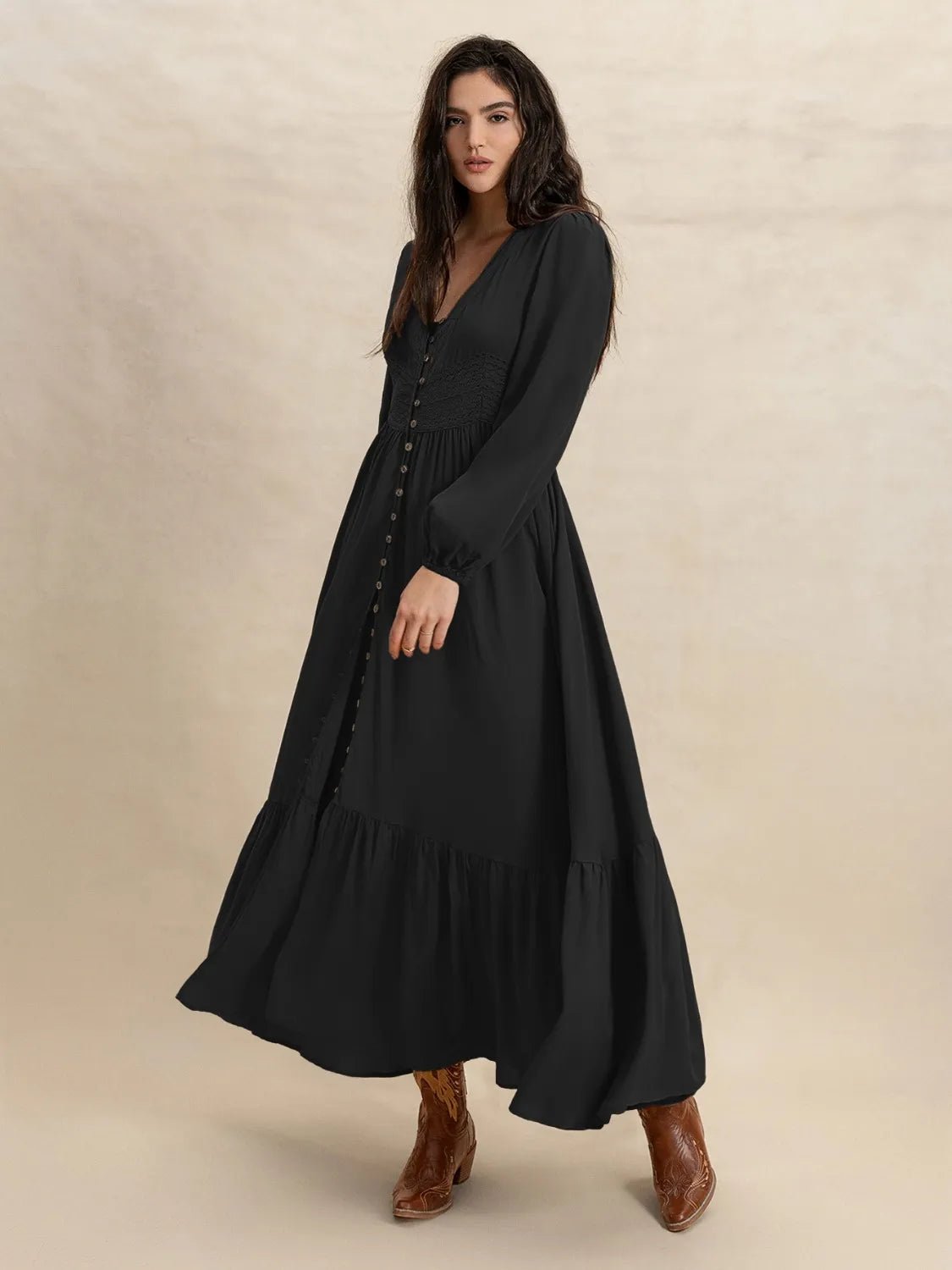 Riviera V - Neck Maxi Dress – Jet Black - Triniskies