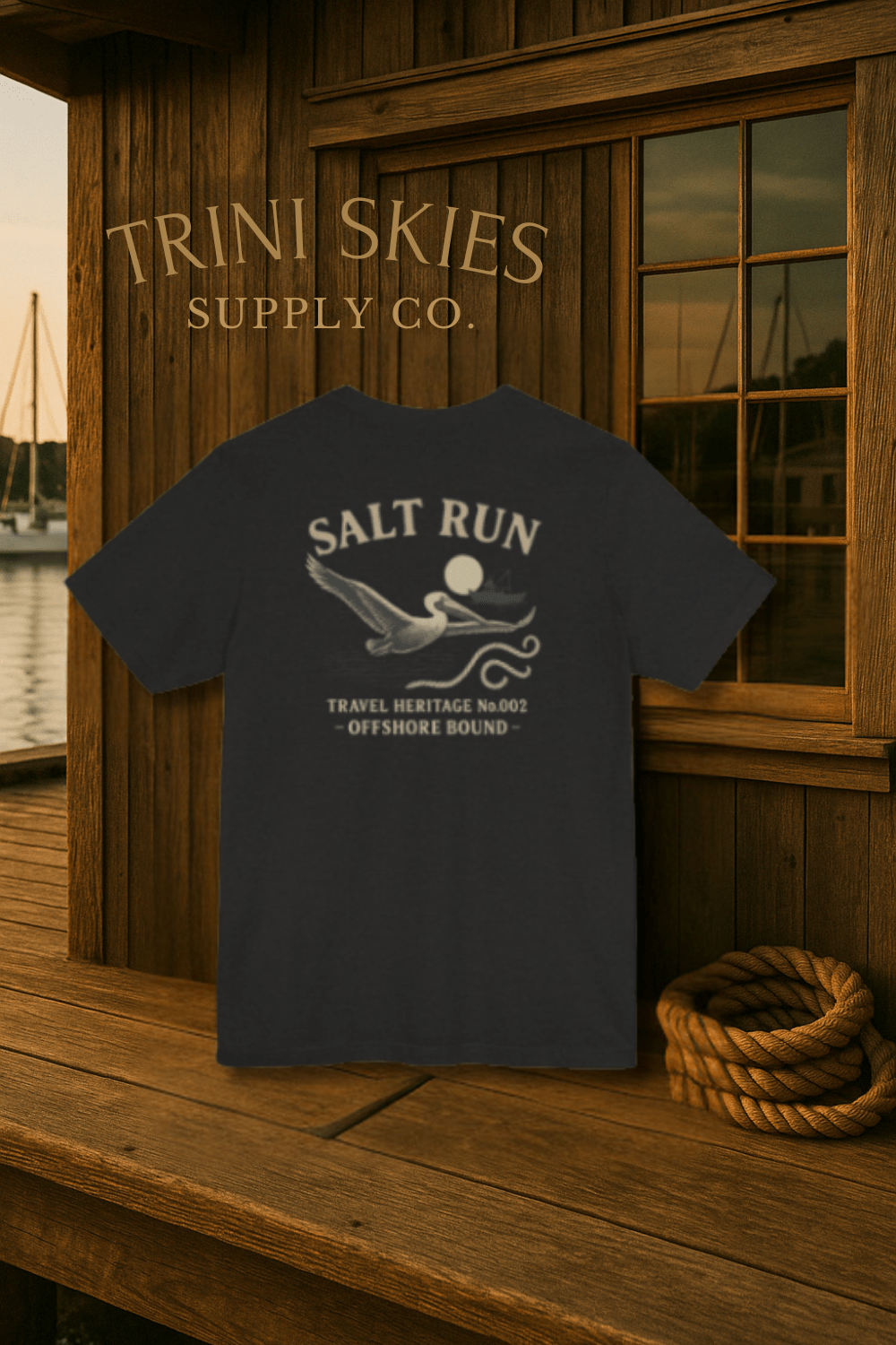 Salt Run Offshore Fishing Shirt Vintage Pelican Graphic Tee Trini Skies Travel Heritage Series - Triniskies